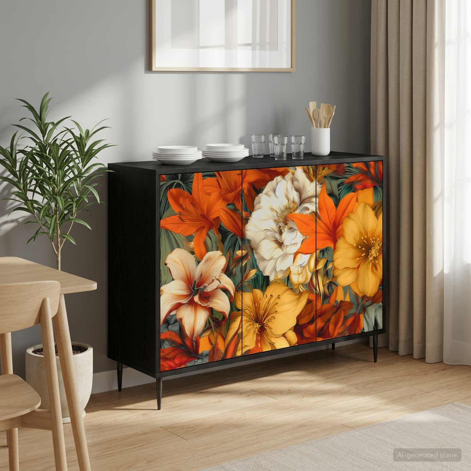 Sideboard GENNEP Schwarz Eichen-Optik 102 x 33 x 76 cm