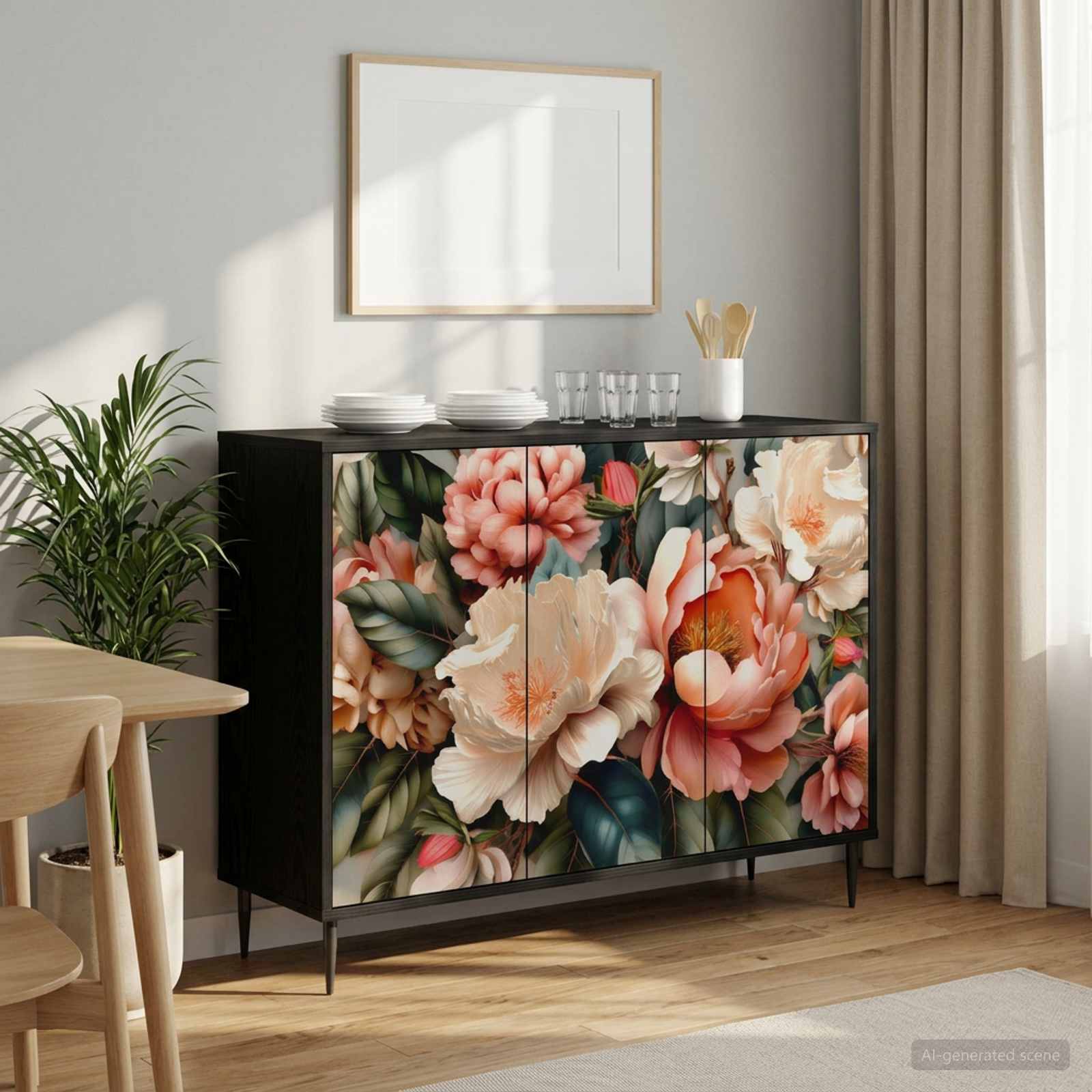Sideboard BORNE Schwarz Eichen-Optik 102 x 33 x 76 cm