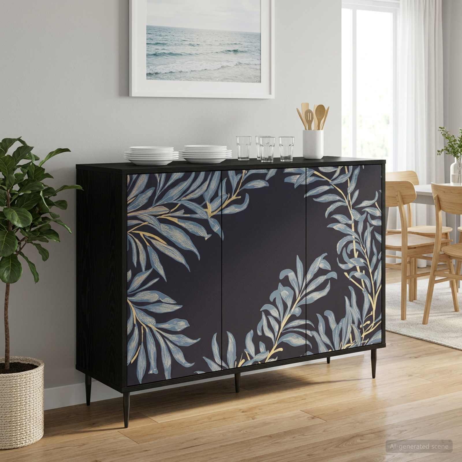 Sideboard DOKKUM Schwarz Eichen-Optik 102 x 33 x 76 cm