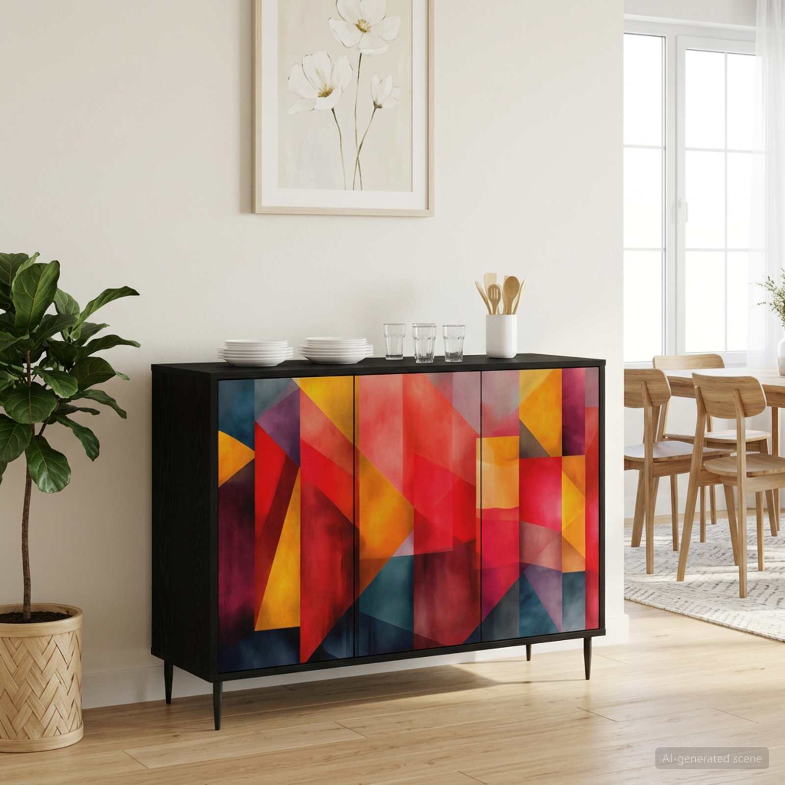 Sideboard HEESCH Schwarz Eichen-Optik 102 x 33 x 76 cm