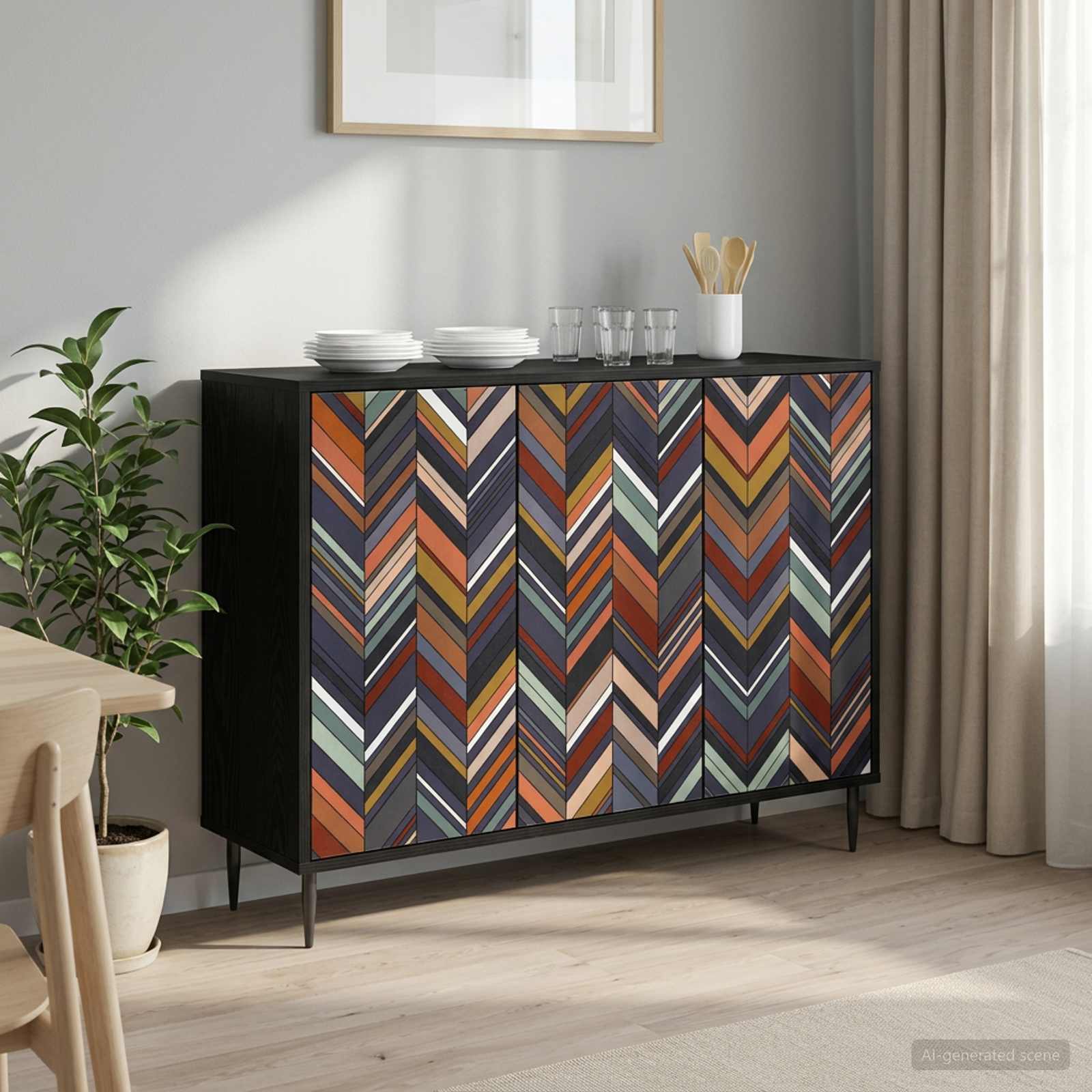 Sideboard OMMEN Schwarz Eichen-Optik 102 x 33 x 76 cm
