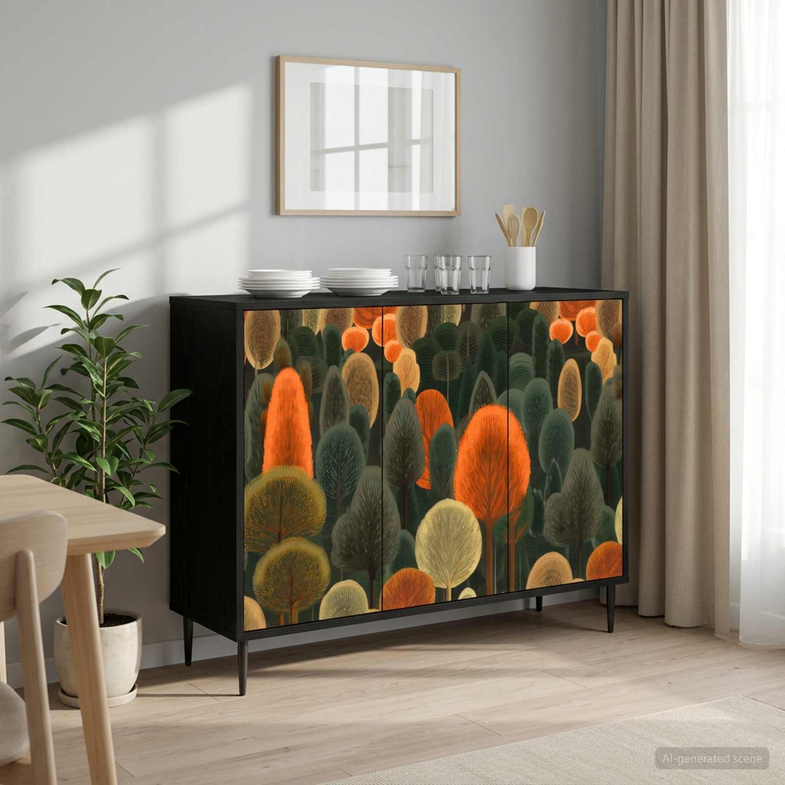 Sideboard ZAANDAM Schwarz Eichen-Optik 102 x 33 x 76 cm