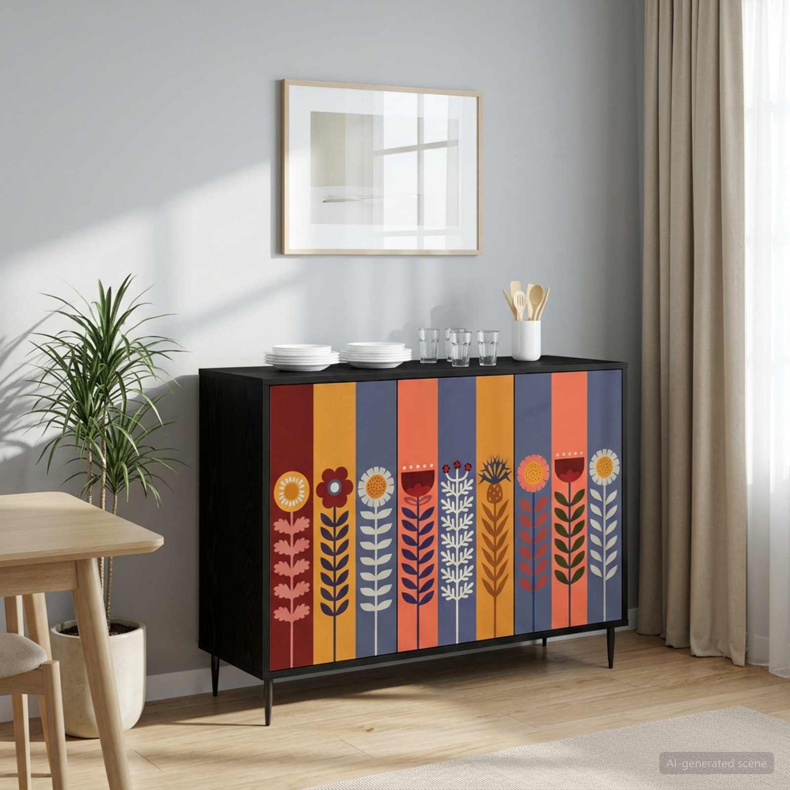 Sideboard ESSEN Schwarz Eichen-Optik 102 x 33 x 76 cm