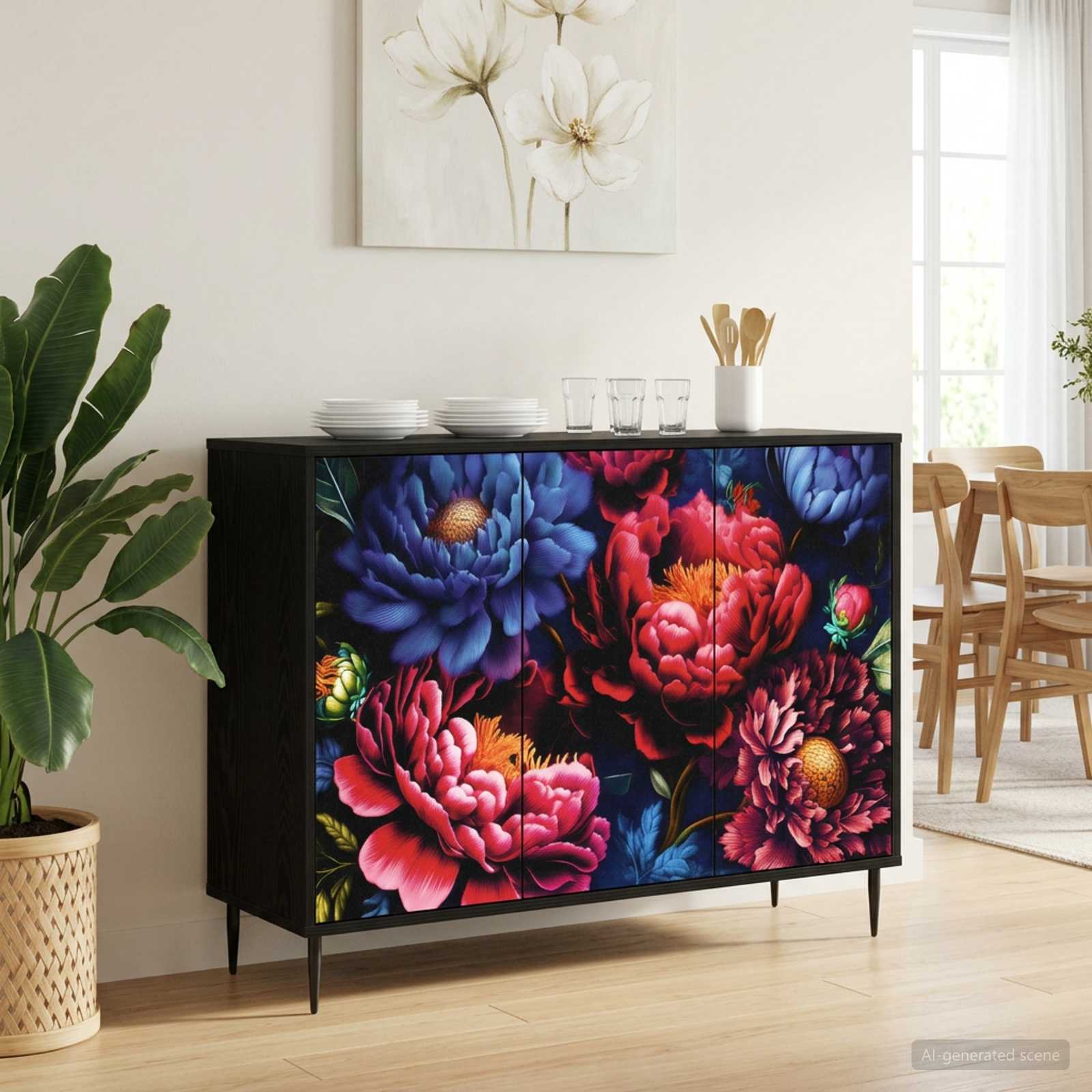 Sideboard KIEL Schwarz Eichen-Optik 102 x 33 x 76 cm