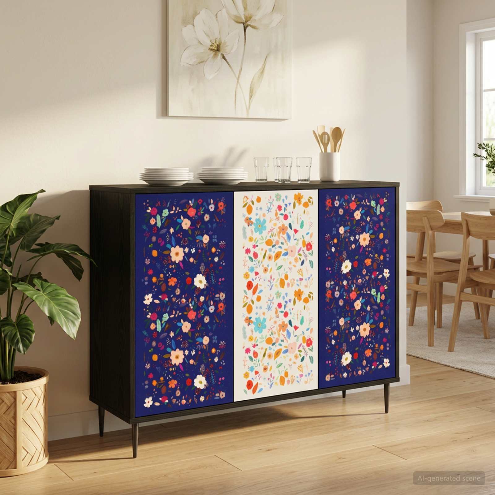 Sideboard MAINZ Schwarz Eichen-Optik 102 x 33 x 76 cm