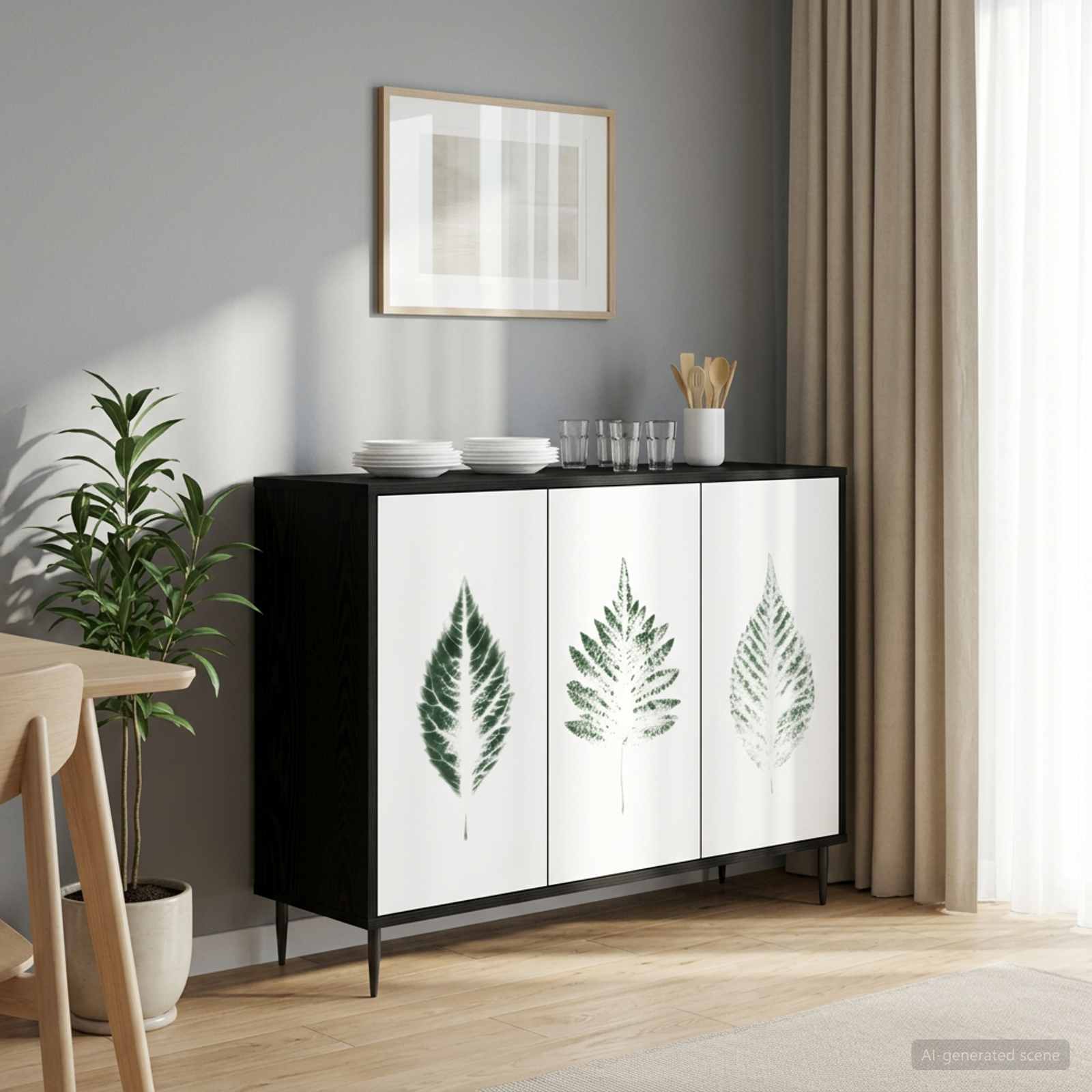Sideboard HANAU Schwarz Eichen-Optik 102 x 33 x 76 cm