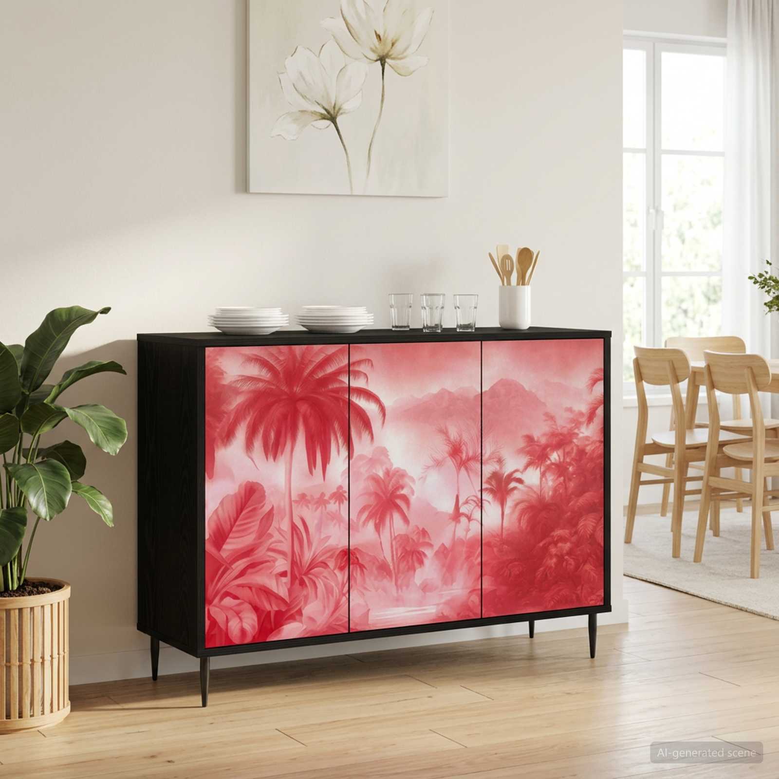 Sideboard AACHEN Schwarz Eichen-Optik 102 x 33 x 76 cm