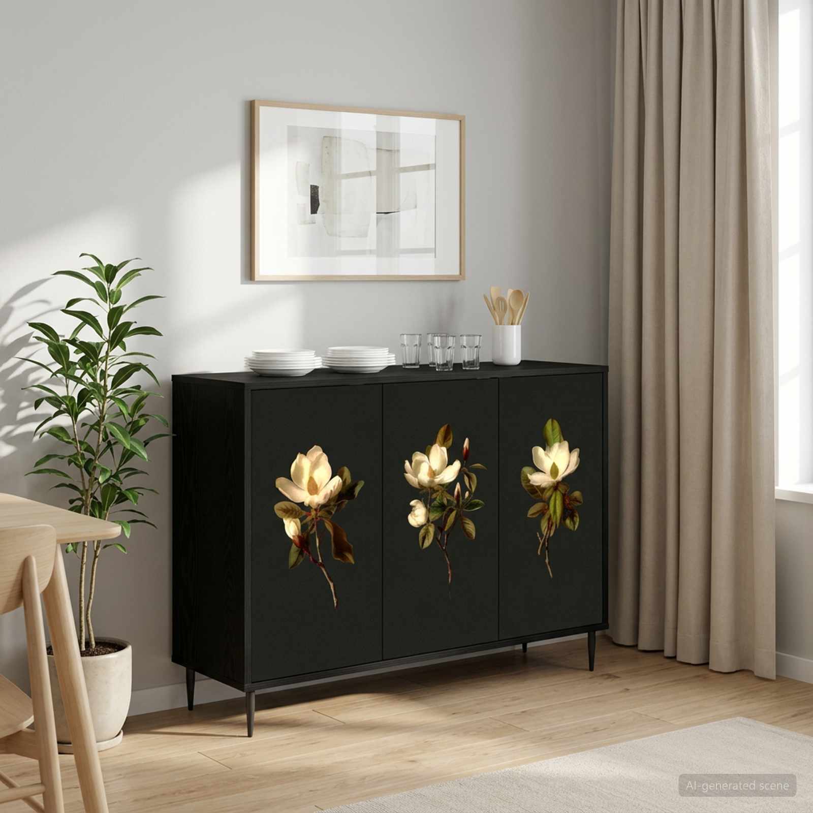 Sideboard BREMEN Schwarz Eichen-Optik 102 x 33 x 76 cm