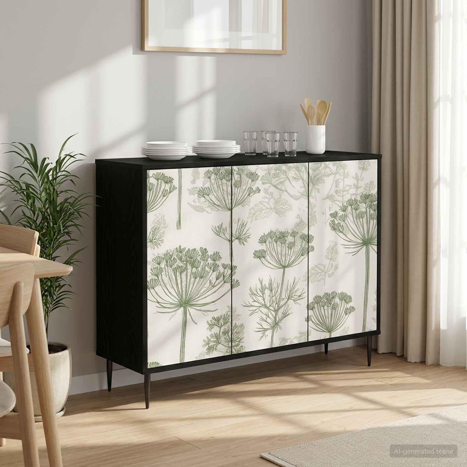 Sideboard GOTHA Schwarz Eichen-Optik 102 x 33 x 76 cm