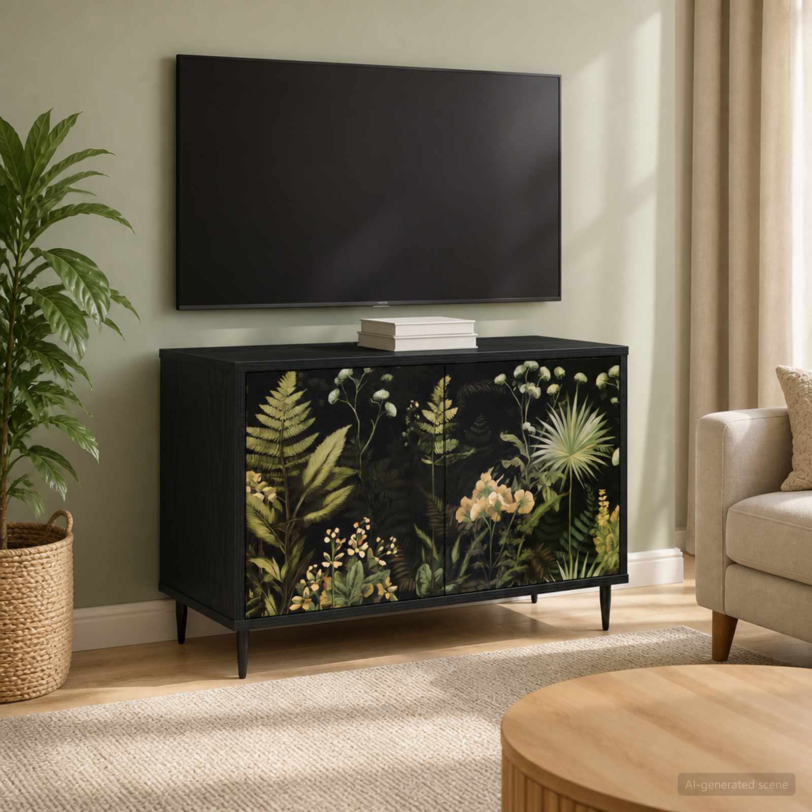 TV-Schrank RHENEN 69 x 33 x 50,5 cm Schwarz Eichen-Optik
