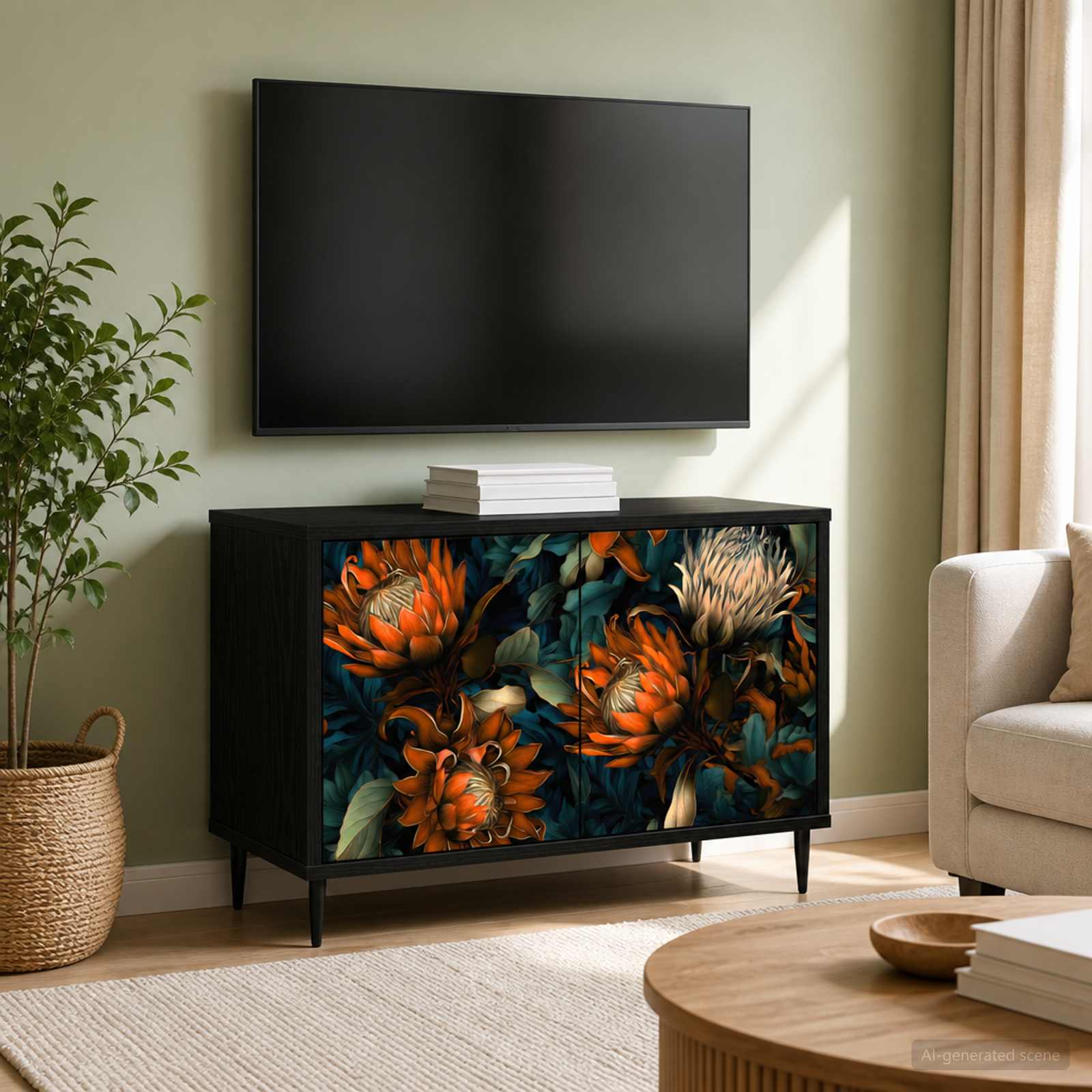TV-Schrank LOCHEM 69 x 33 x 50,5 cm Schwarz Eichen-Optik