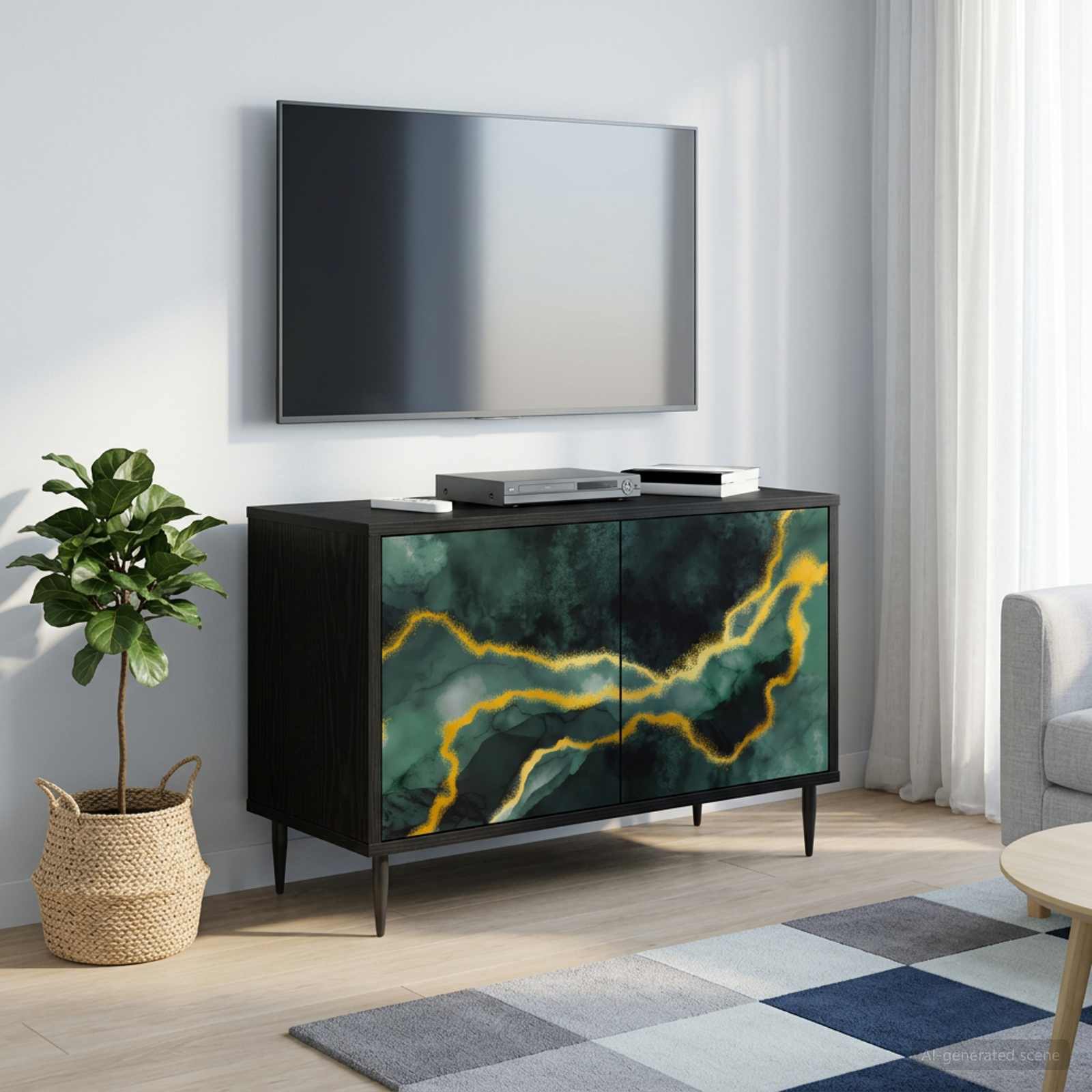 TV-Schrank WIJHE 69 x 33 x 50,5 cm Schwarz Eichen-Optik