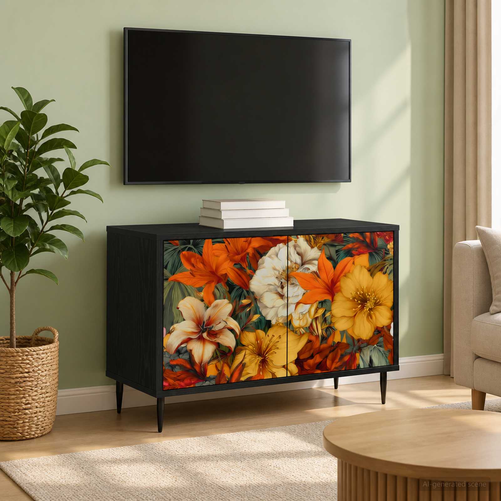 TV-Schrank GENNEP 69 x 33 x 50,5 cm Schwarz Eichen-Optik