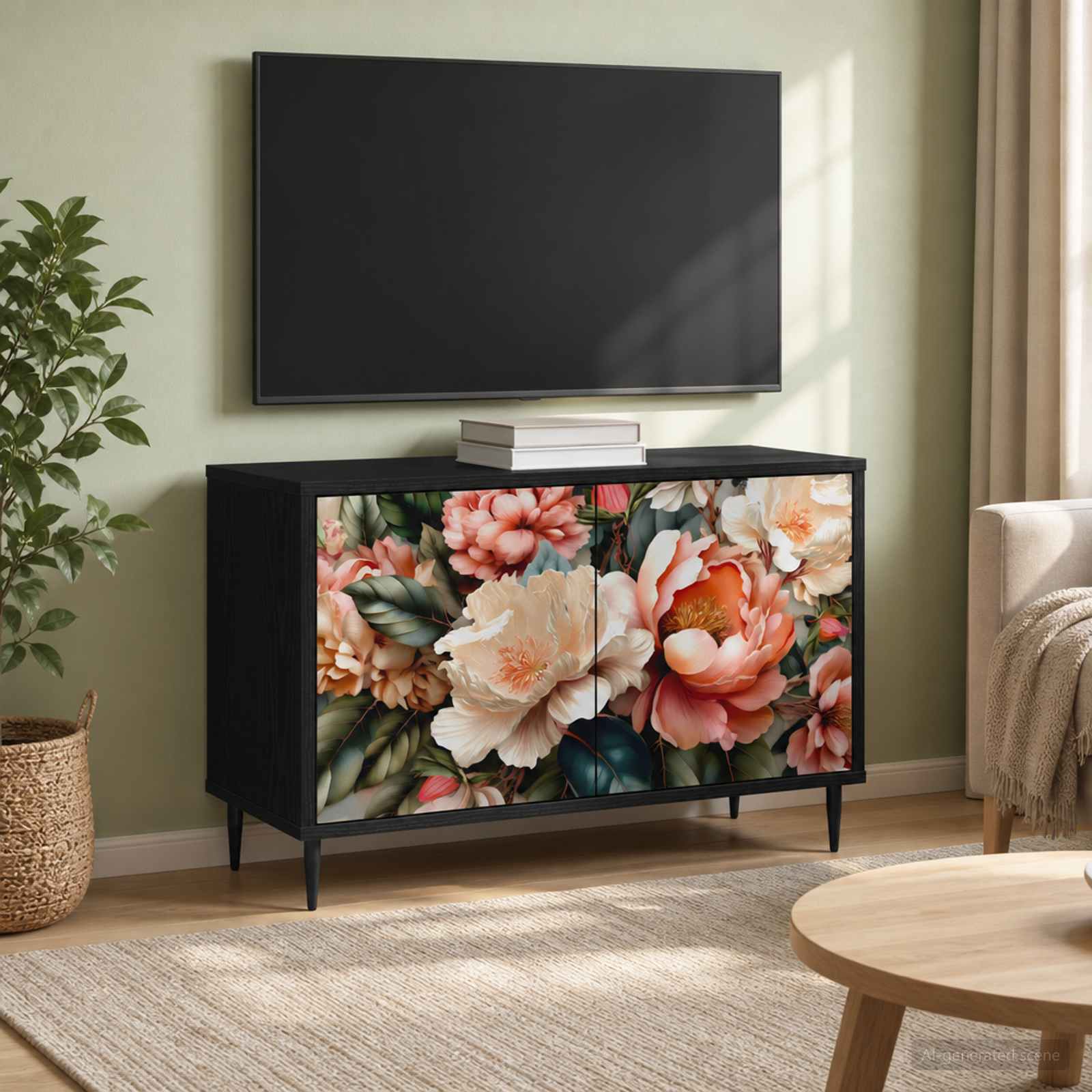 TV-Schrank BORNE 69 x 33 x 50,5 cm Schwarz Eichen-Optik
