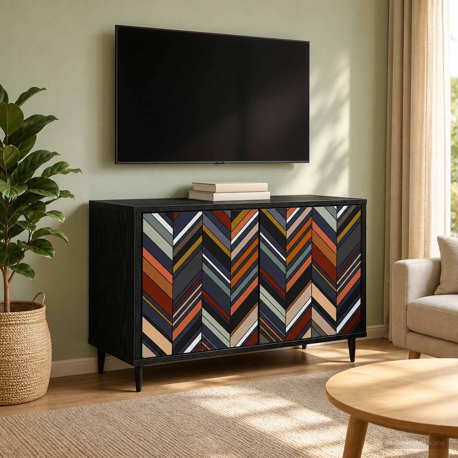 TV-Schrank OMMEN 69 x 33 x 50,5 cm Schwarz Eichen-Optik