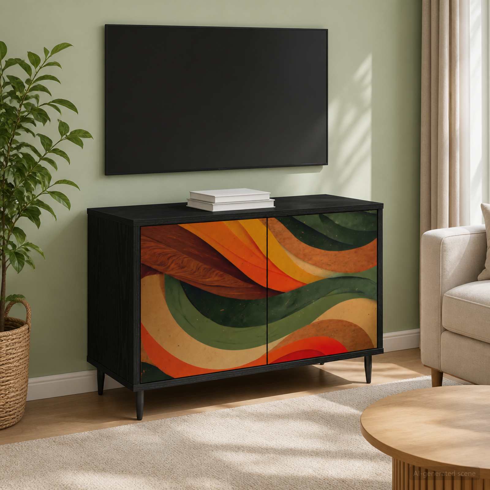 TV-Schrank BONN 69 x 33 x 50,5 cm Schwarz Eichen-Optik