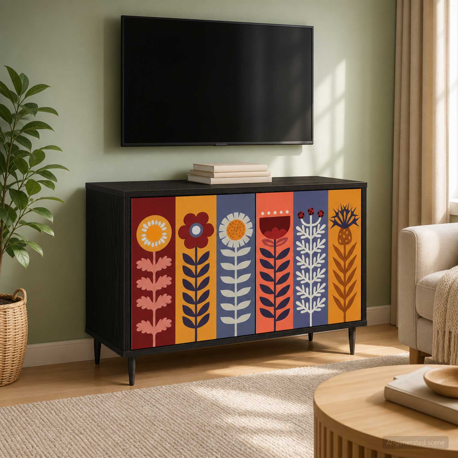 TV-Schrank ESSEN 69 x 33 x 50,5 cm Schwarz Eichen-Optik