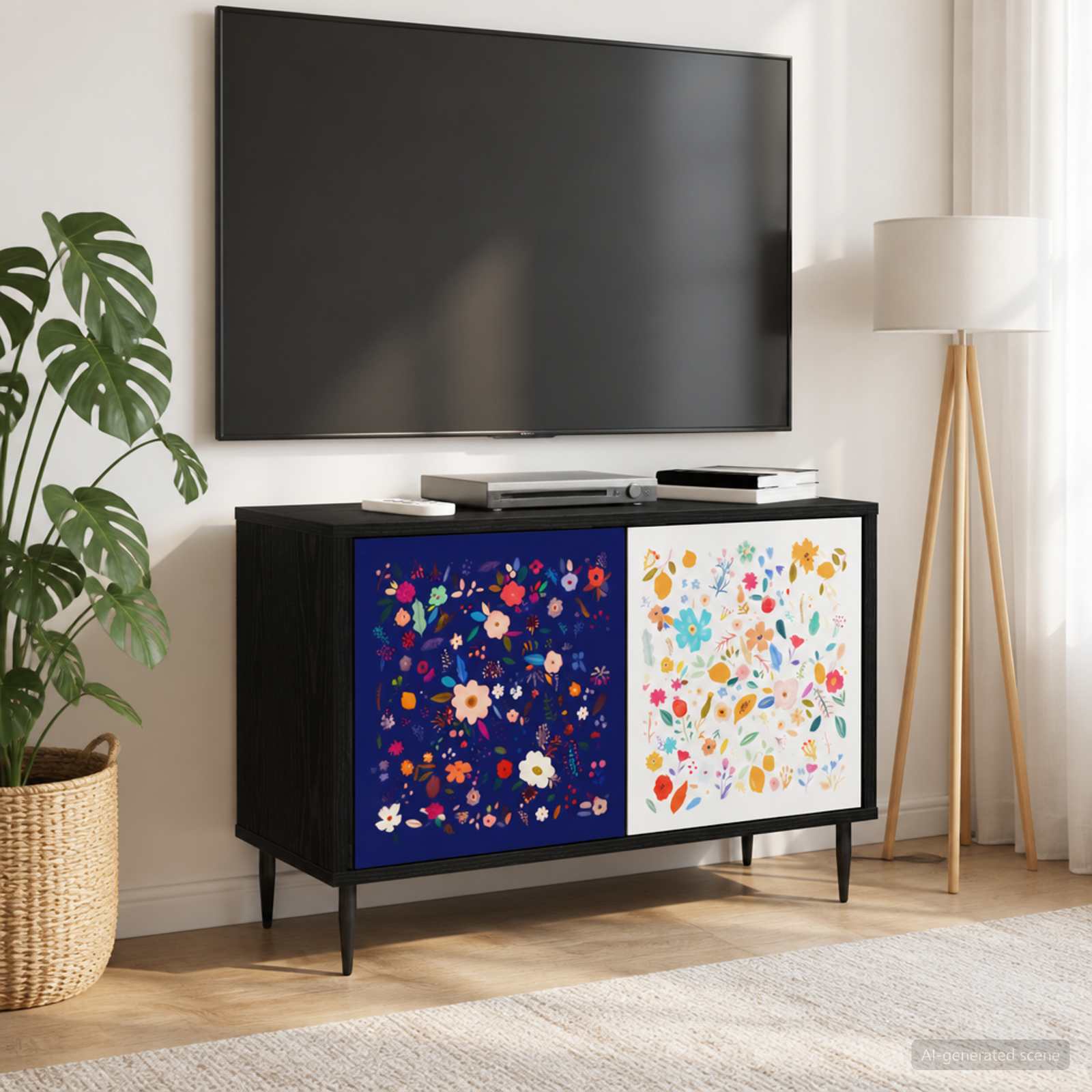 TV-Schrank MAINZ 69 x 33 x 50,5 cm Schwarz Eichen-Optik