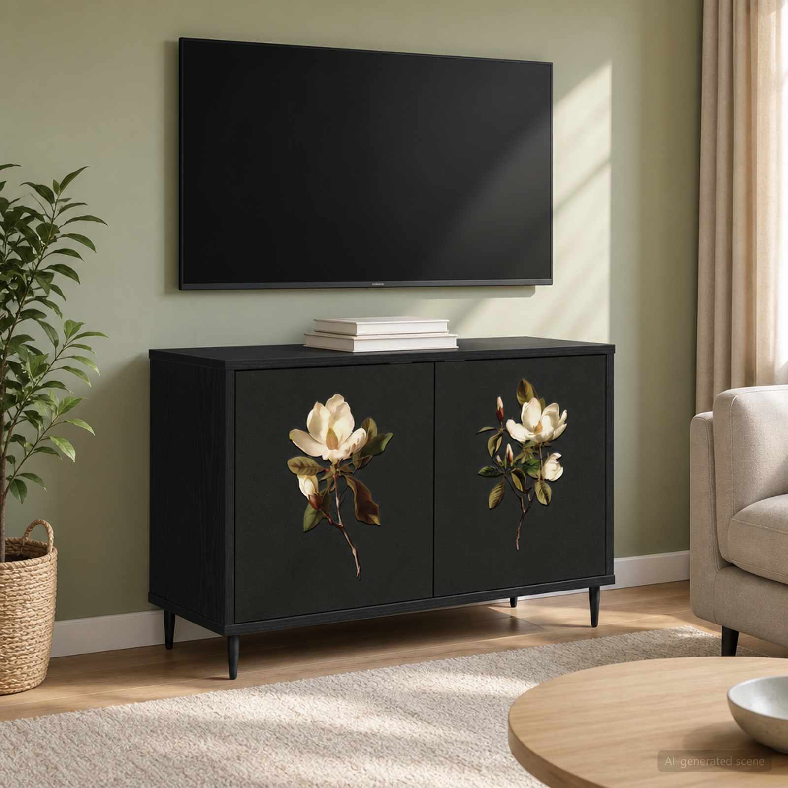 TV-Schrank BREMEN 69 x 33 x 50,5 cm Schwarz Eichen-Optik