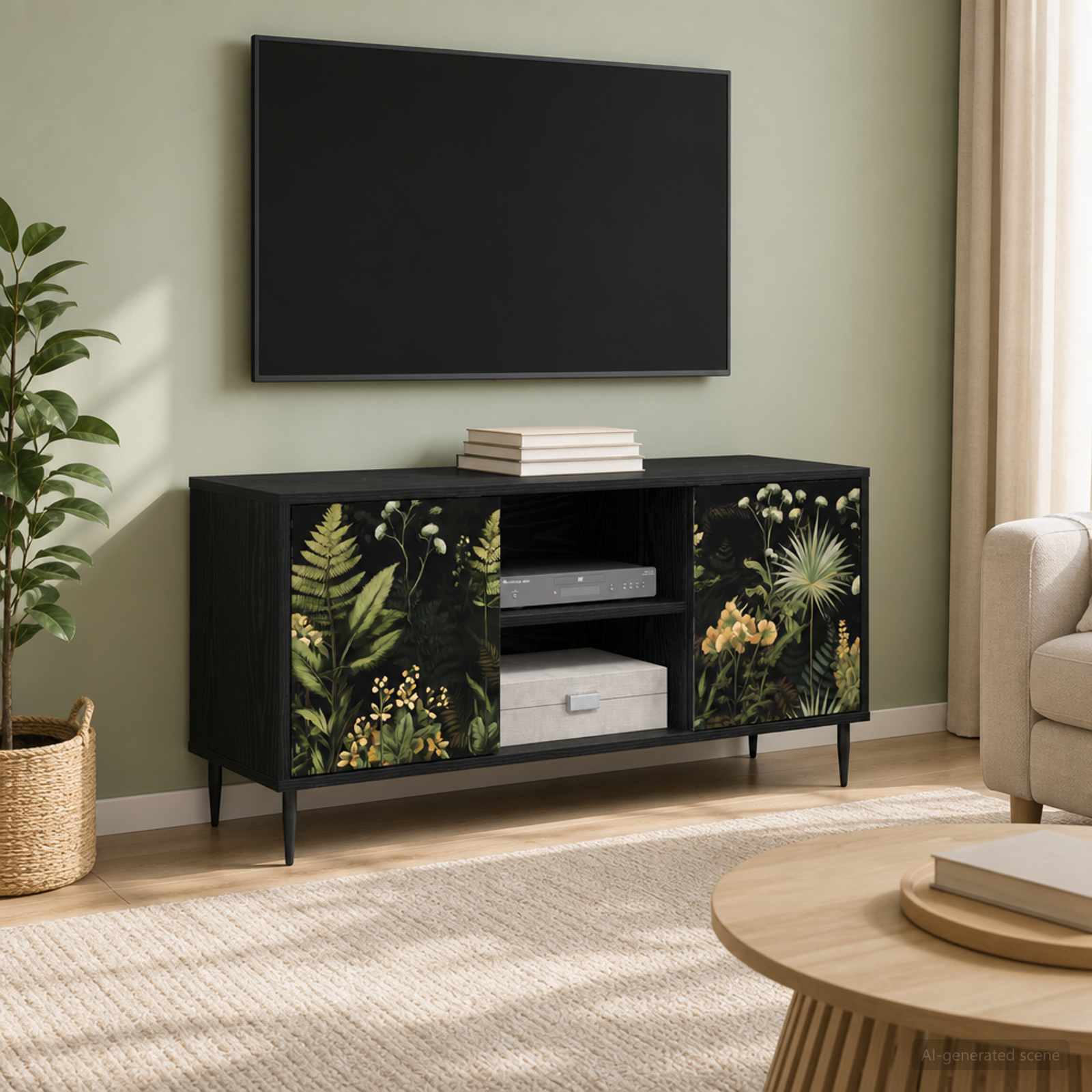 TV-Schrank RHENEN 102 x 33 x 51 cm Schwarz Eichen-Optik