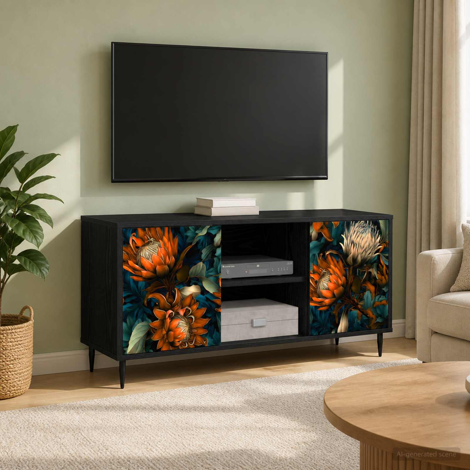 TV-Schrank LOCHEM 102 x 33 x 51 cm Schwarz Eichen-Optik