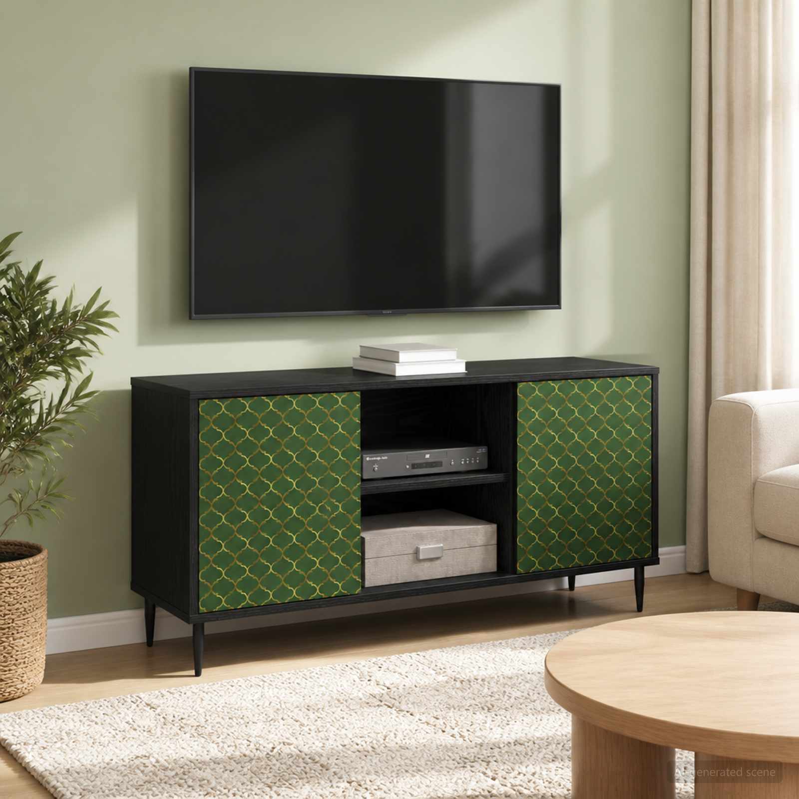 TV-Schrank GELEEN 102 x 33 x 51 cm Schwarz Eichen-Optik