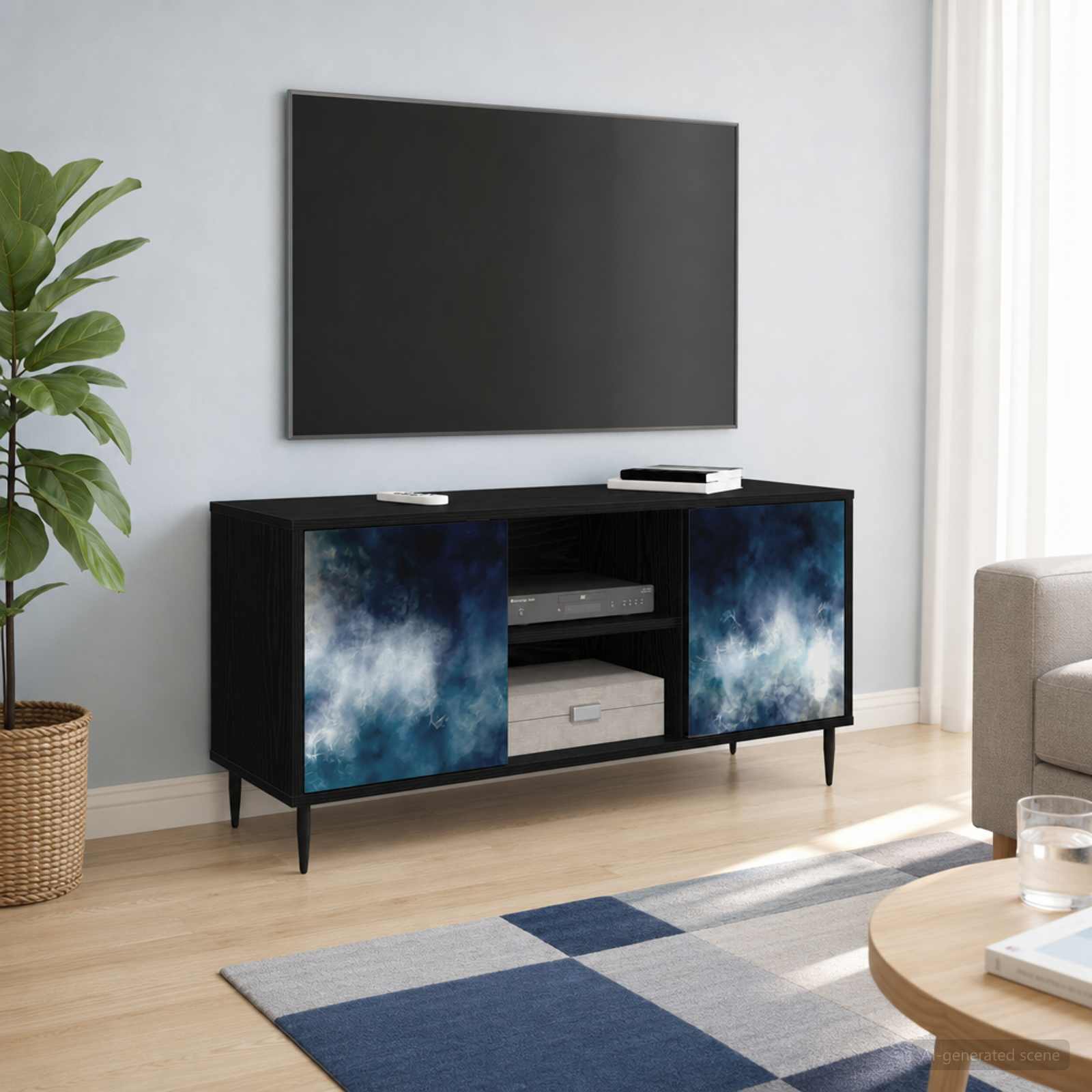 TV-Schrank RAALTE 102 x 33 x 51 cm Schwarz Eichen-Optik