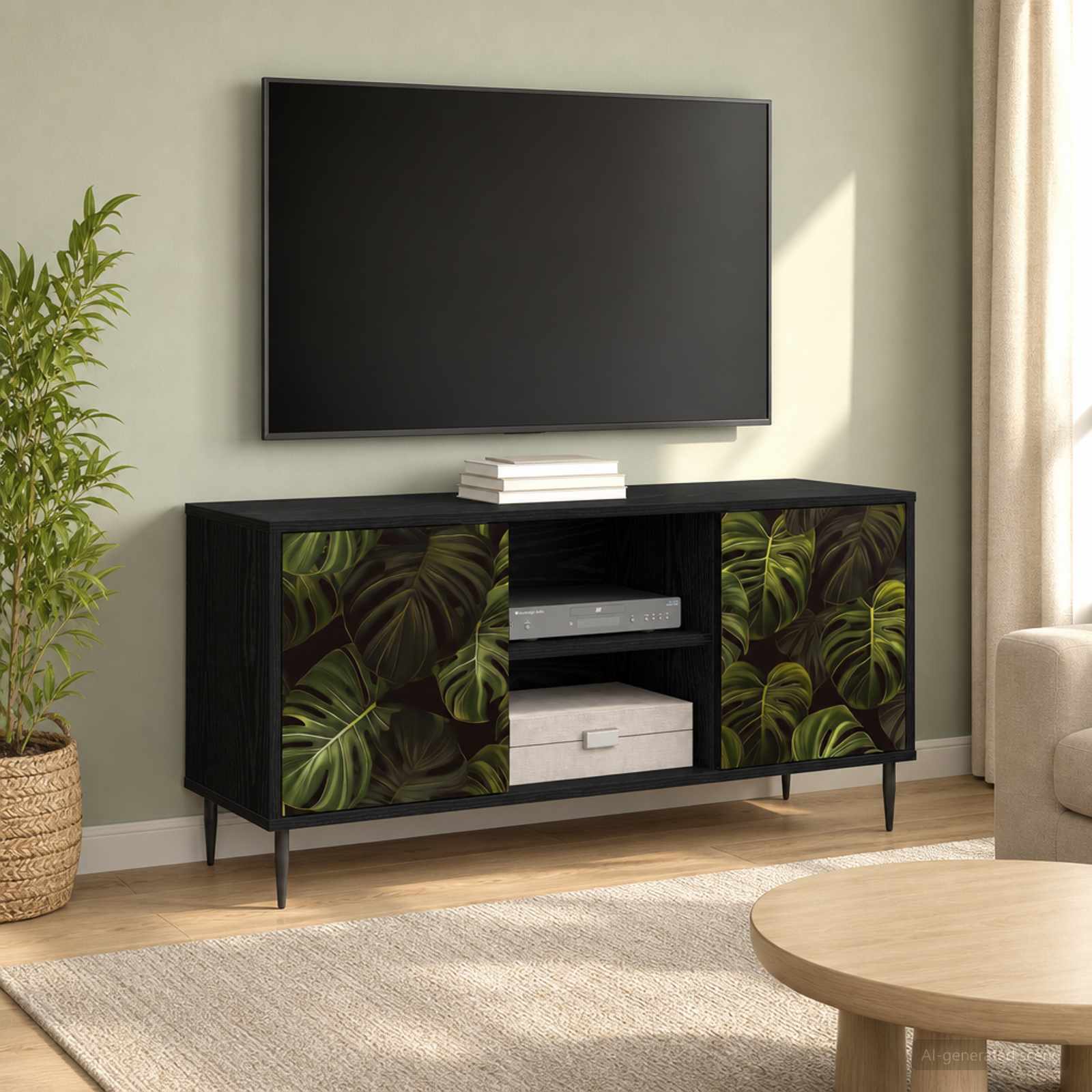 TV-Schrank ELBURG 102 x 33 x 51 cm Schwarz Eichen-Optik
