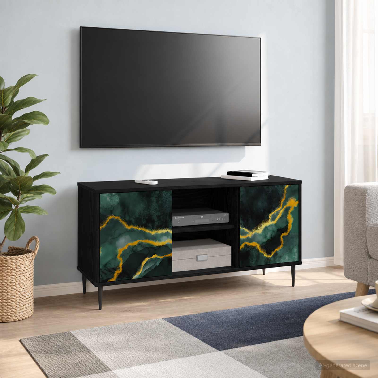 TV-Schrank WIJHE 102 x 33 x 51 cm Schwarz Eichen-Optik
