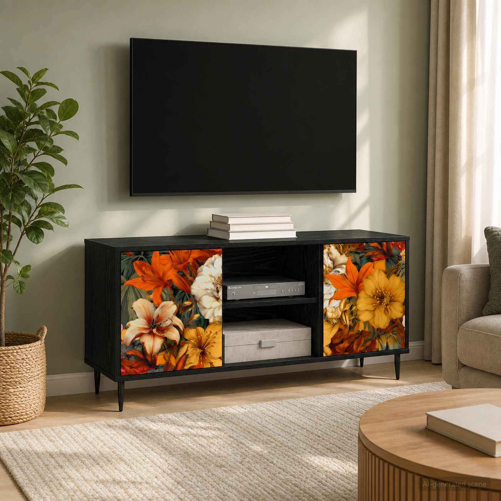 TV-Schrank GENNEP 102 x 33 x 51 cm Schwarz Eichen-Optik