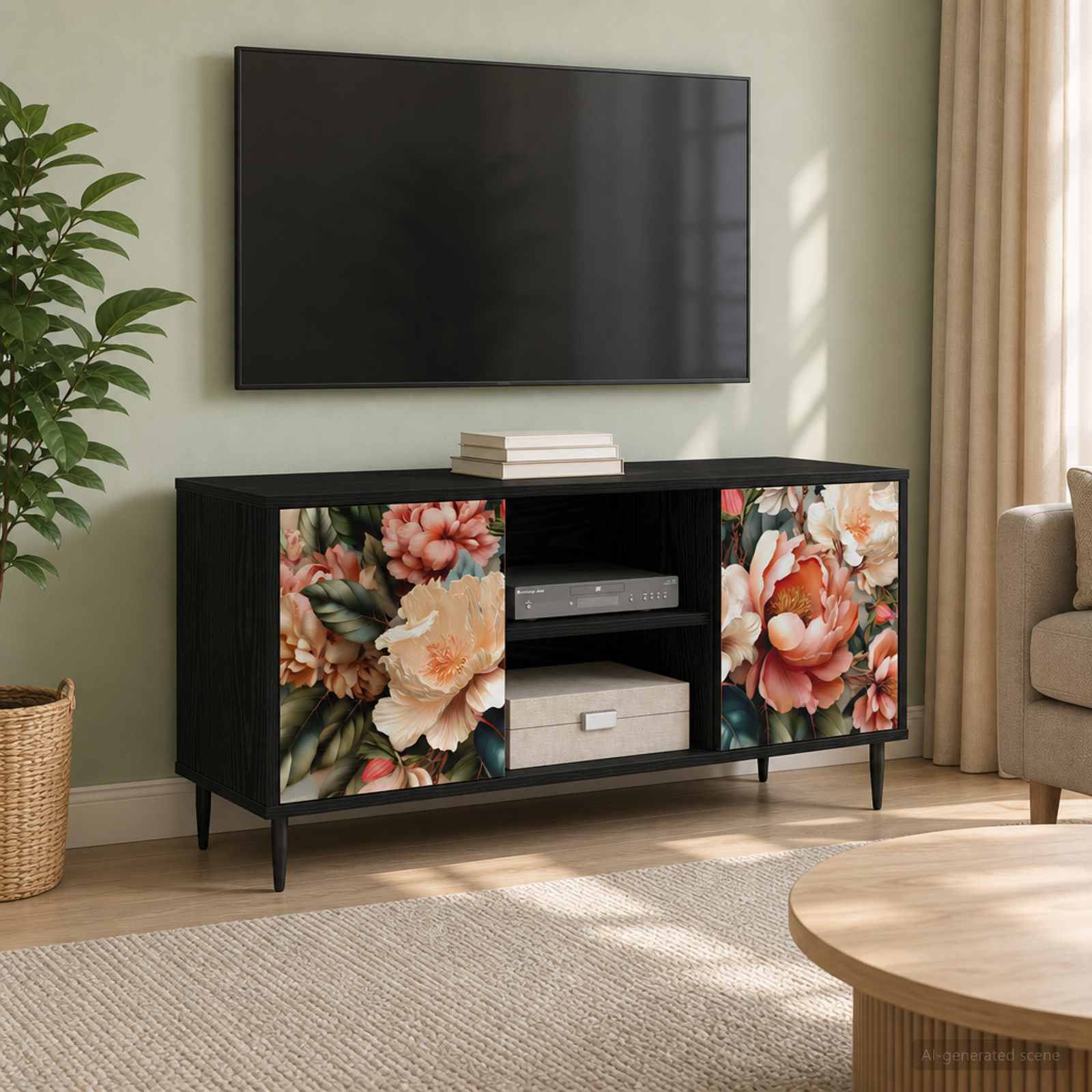 TV-Schrank BORNE 102 x 33 x 51 cm Schwarz Eichen-Optik