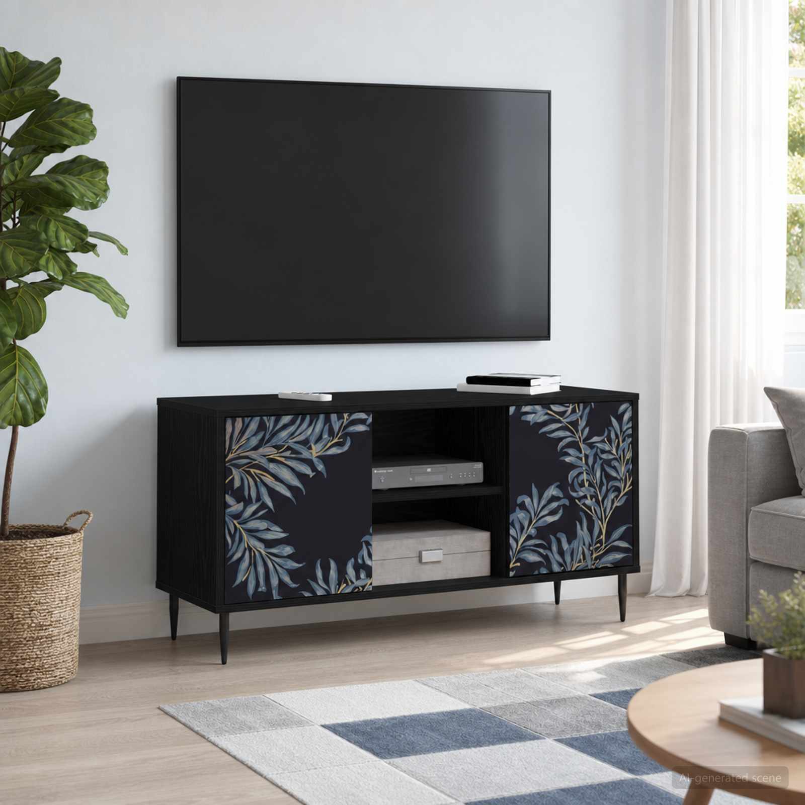 TV-Schrank DOKKUM 102 x 33 x 51 cm Schwarz Eichen-Optik