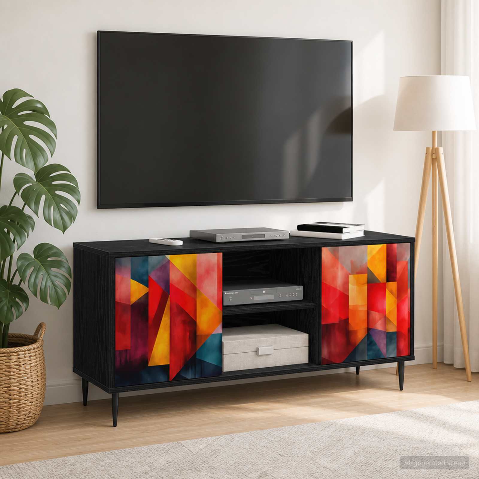 TV-Schrank HEESCH 102 x 33 x 51 cm Schwarz Eichen-Optik