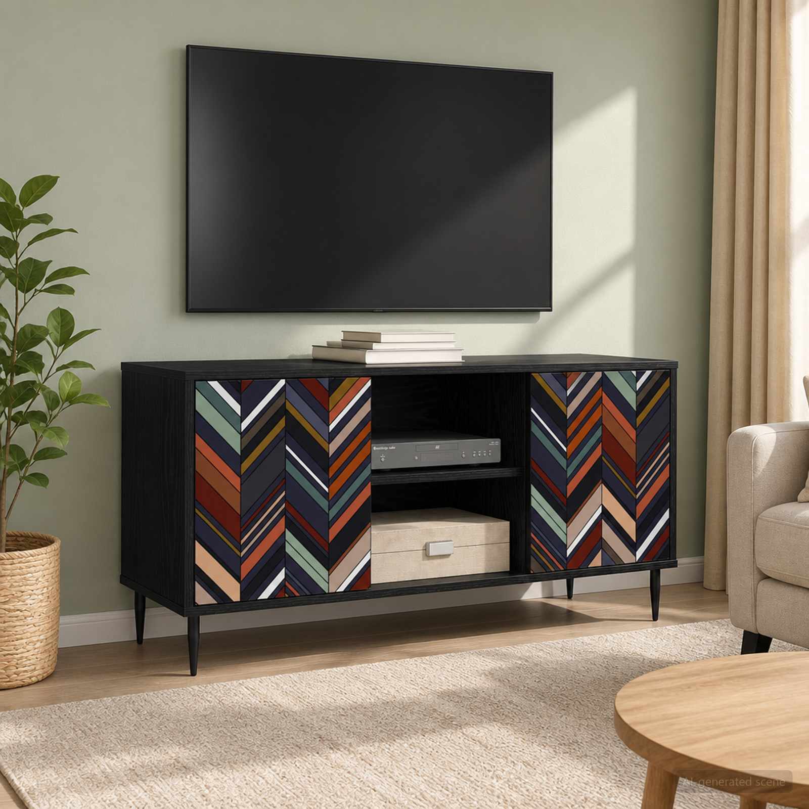 TV-Schrank OMMEN 102 x 33 x 51 cm Schwarz Eichen-Optik