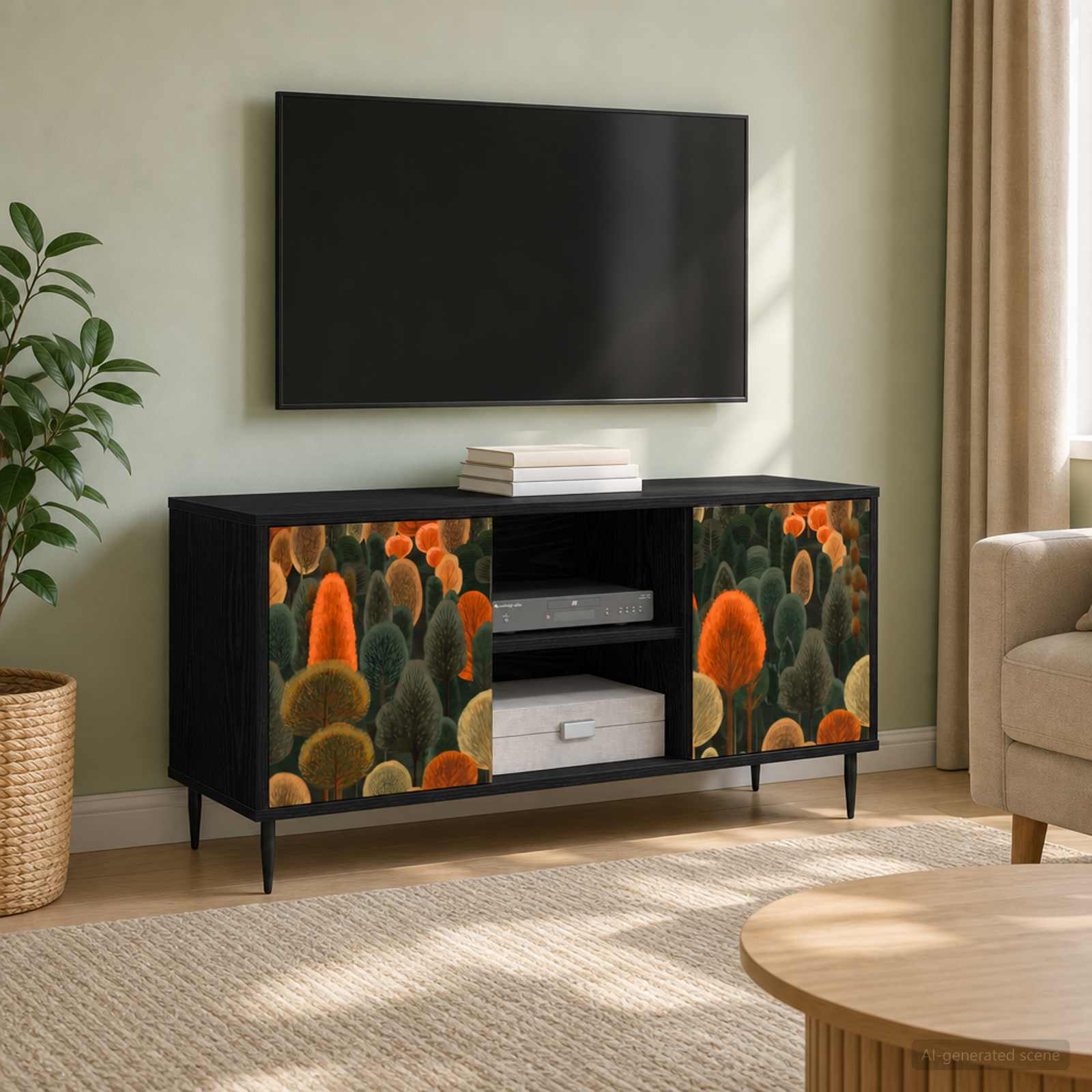 TV-Schrank ZAANDAM 102 x 33 x 51 cm Schwarz Eichen-Optik
