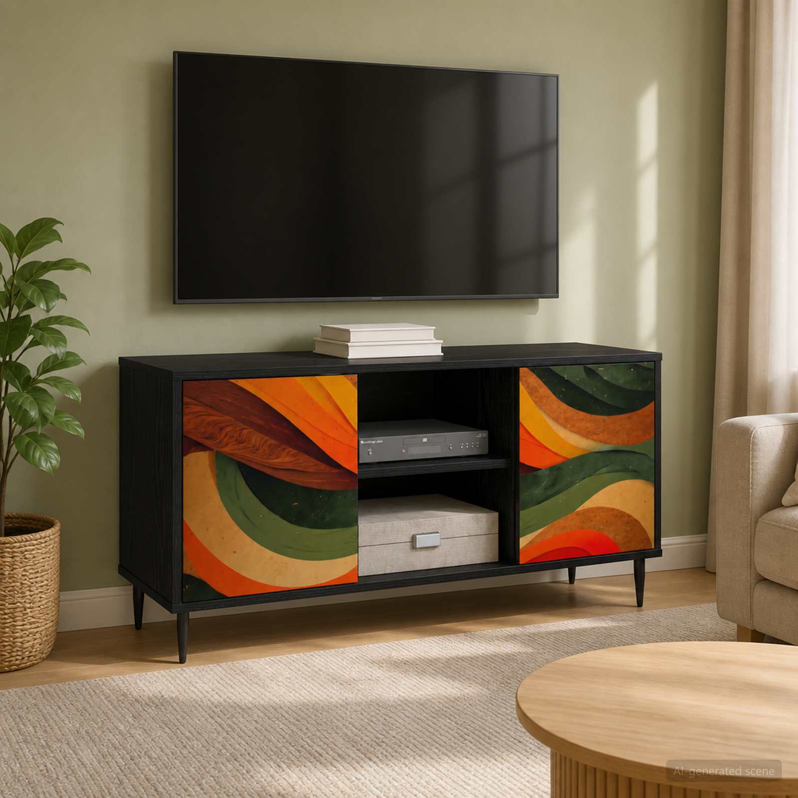 TV-Schrank BONN 102 x 33 x 51 cm Schwarz Eichen-Optik