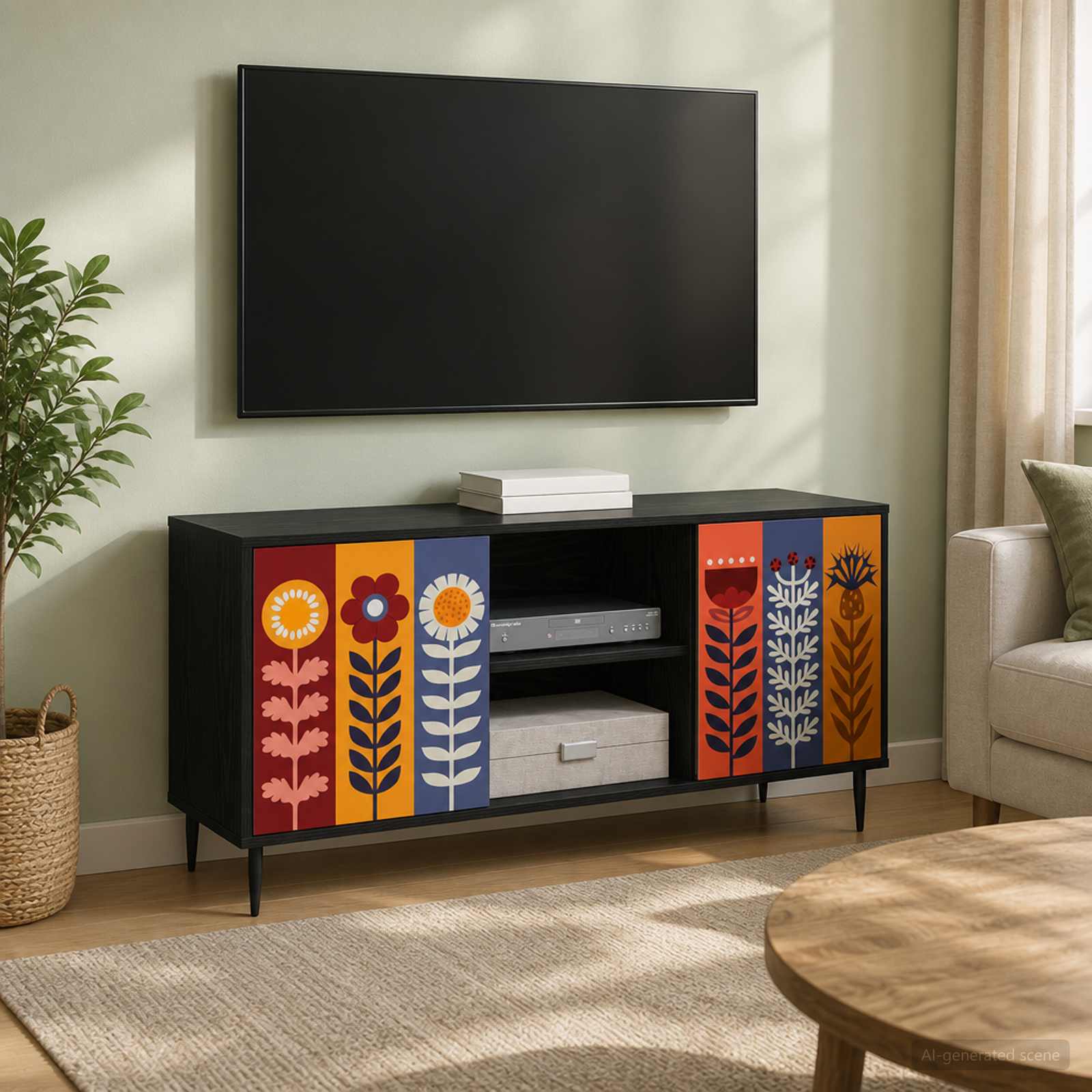 TV-Schrank ESSEN 102 x 33 x 51 cm Schwarz Eichen-Optik