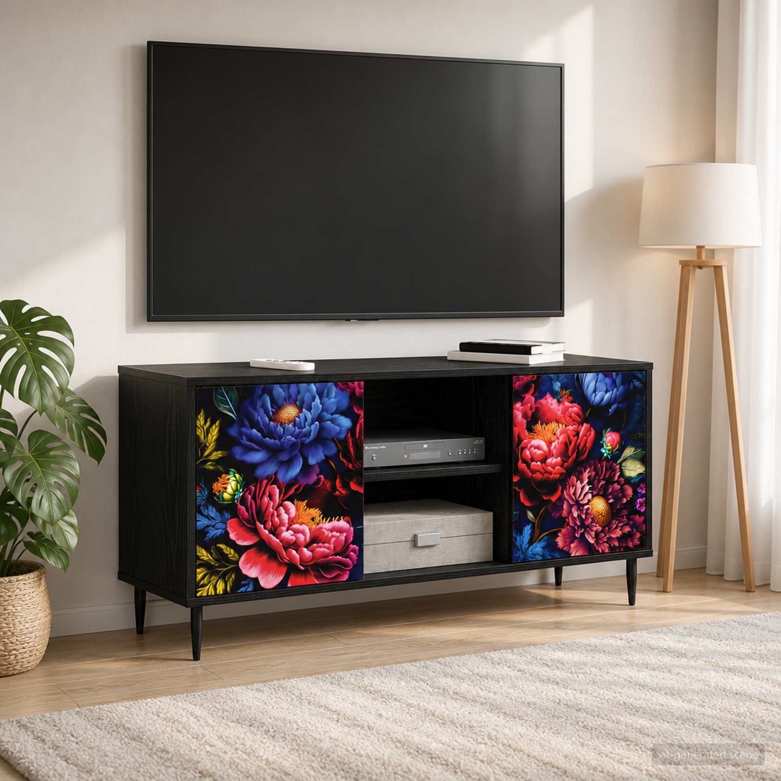 TV-Schrank KIEL 102 x 33 x 51 cm Schwarz Eichen-Optik