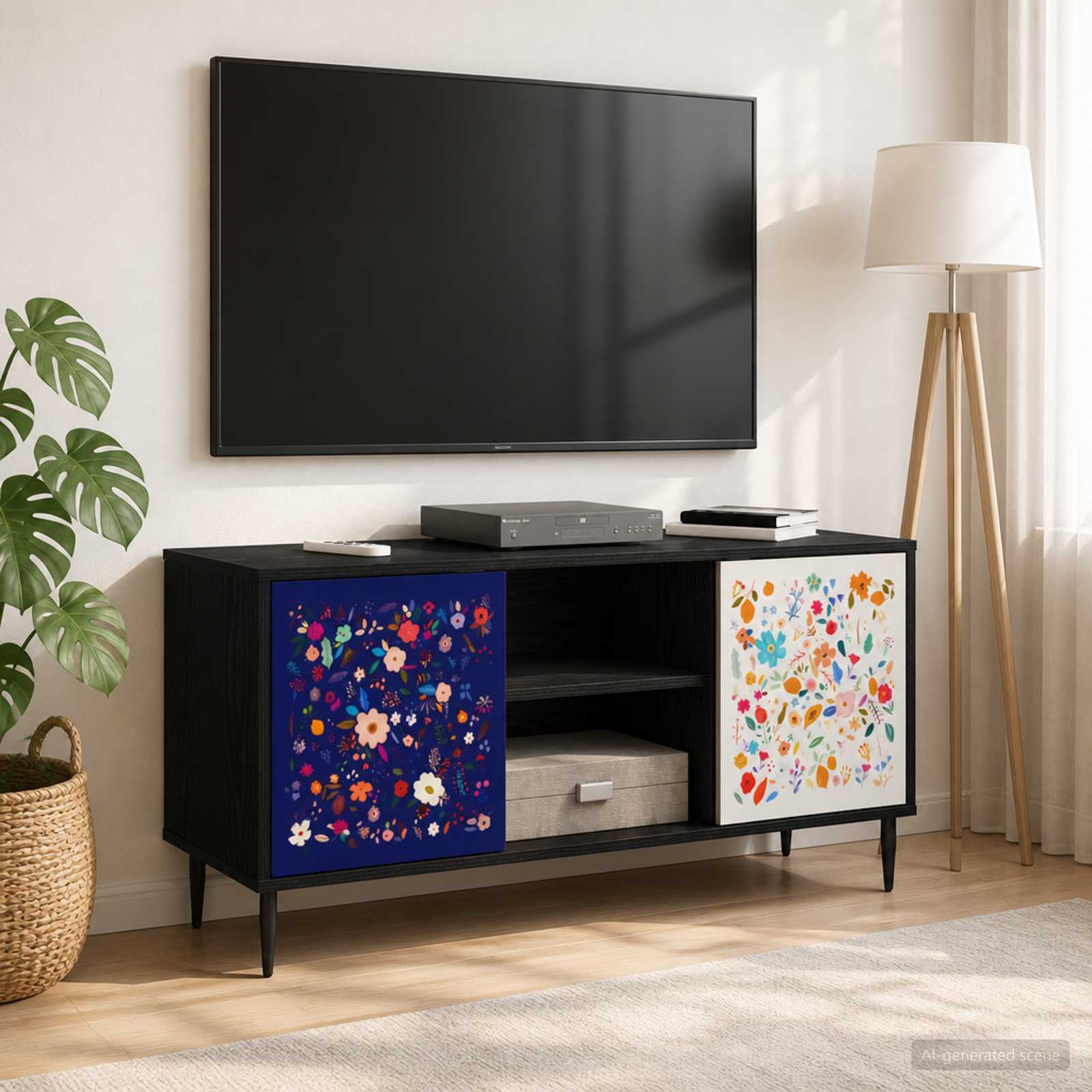 TV-Schrank MAINZ 102 x 33 x 51 cm Schwarz Eichen-Optik