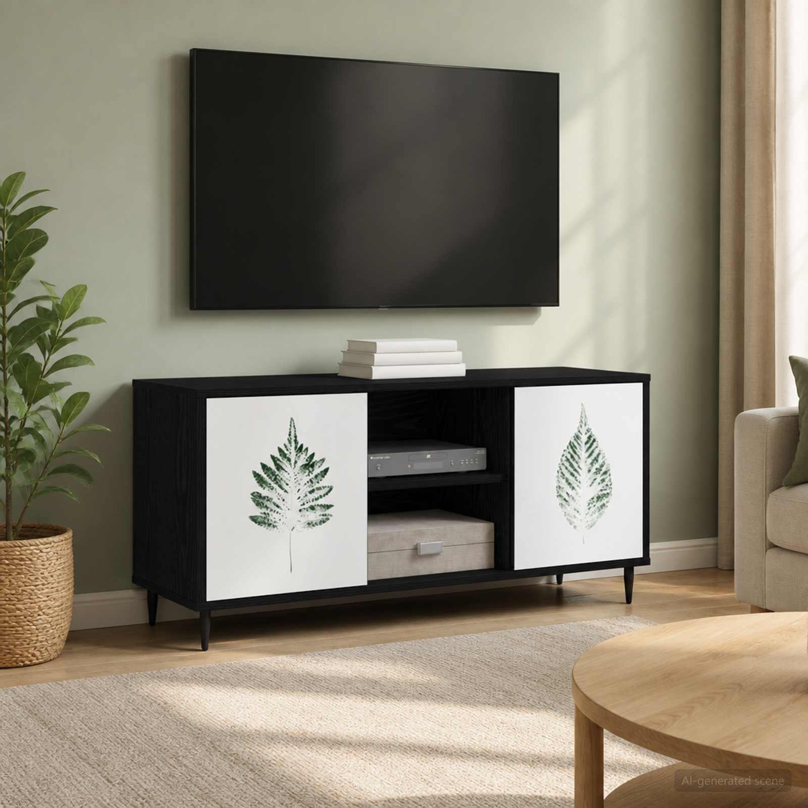 TV-Schrank HANAU 102 x 33 x 51 cm Schwarz Eichen-Optik