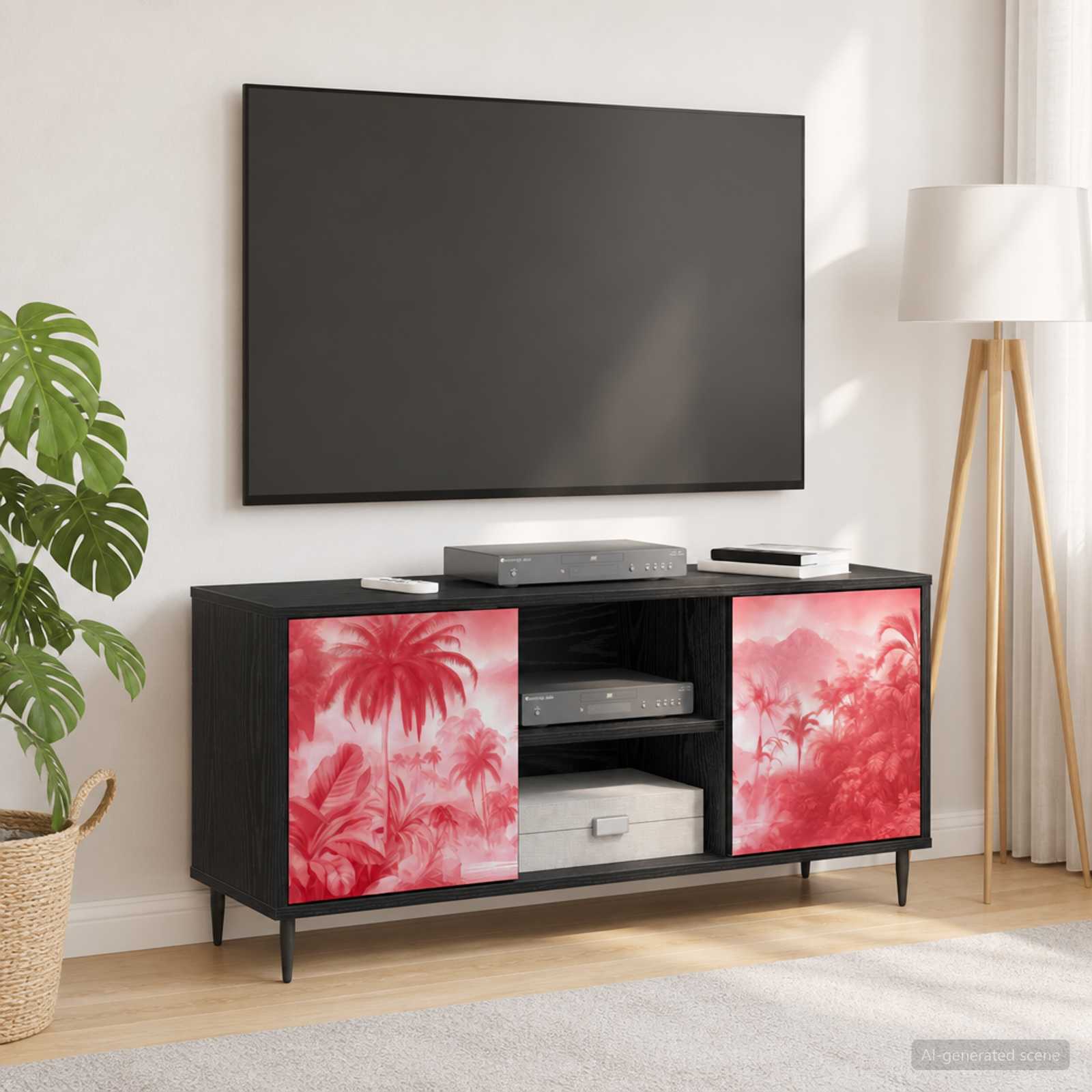 TV-Schrank AACHEN 102 x 33 x 51 cm Schwarz Eichen-Optik