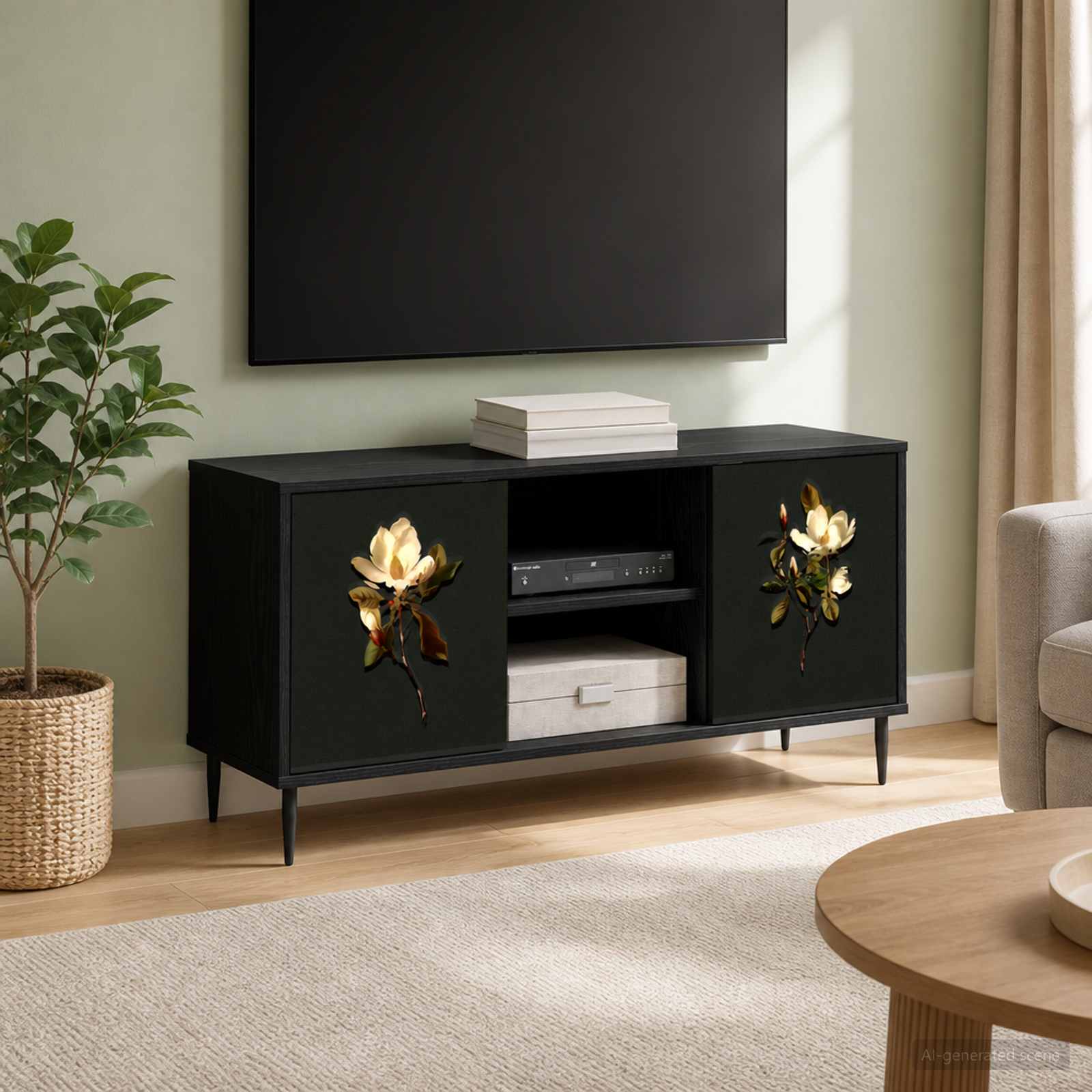 TV-Schrank BREMEN 102 x 33 x 51 cm Schwarz Eichen-Optik