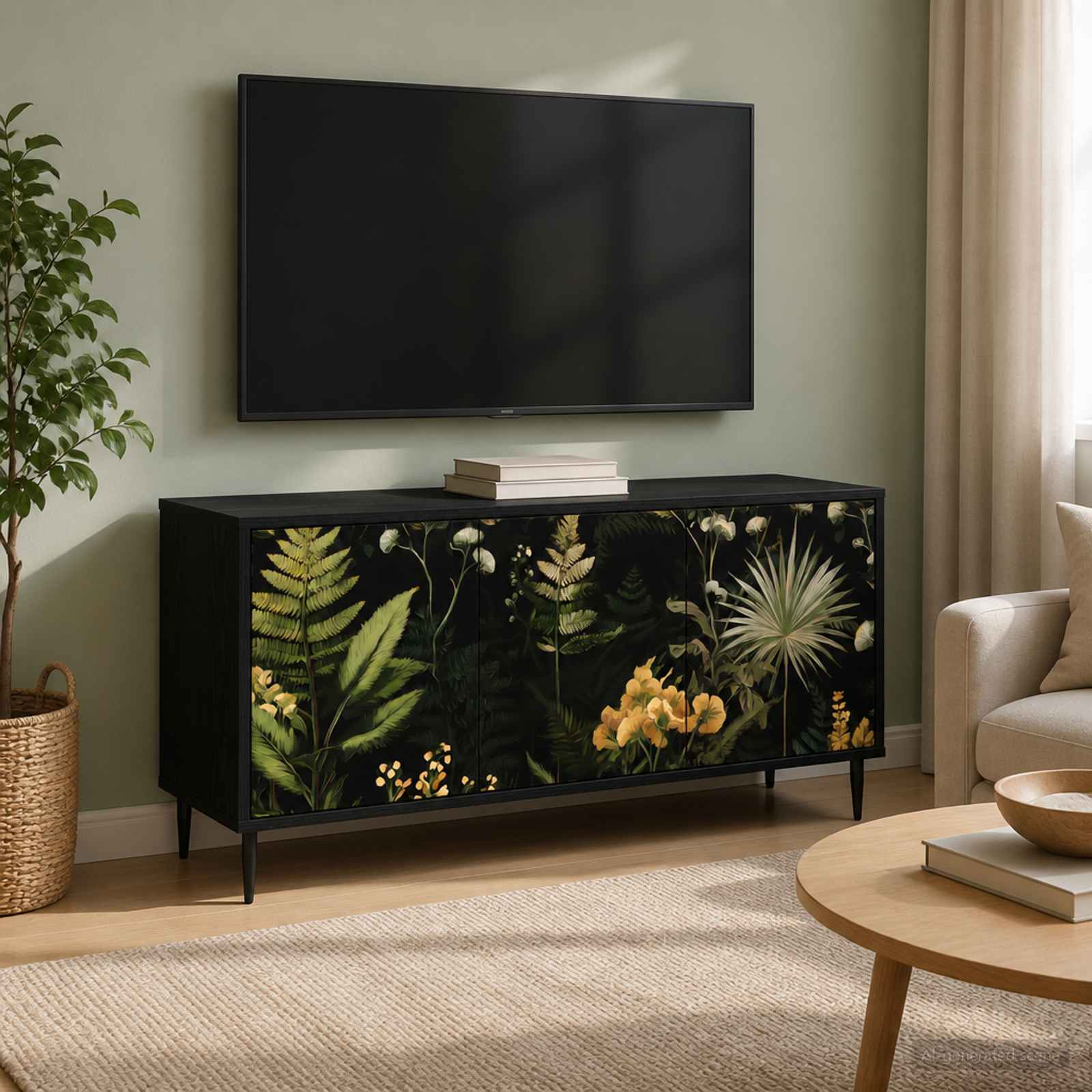 TV-Schrank RHENEN 102 x 33 x 51 cm Schwarz Eichen-Optik
