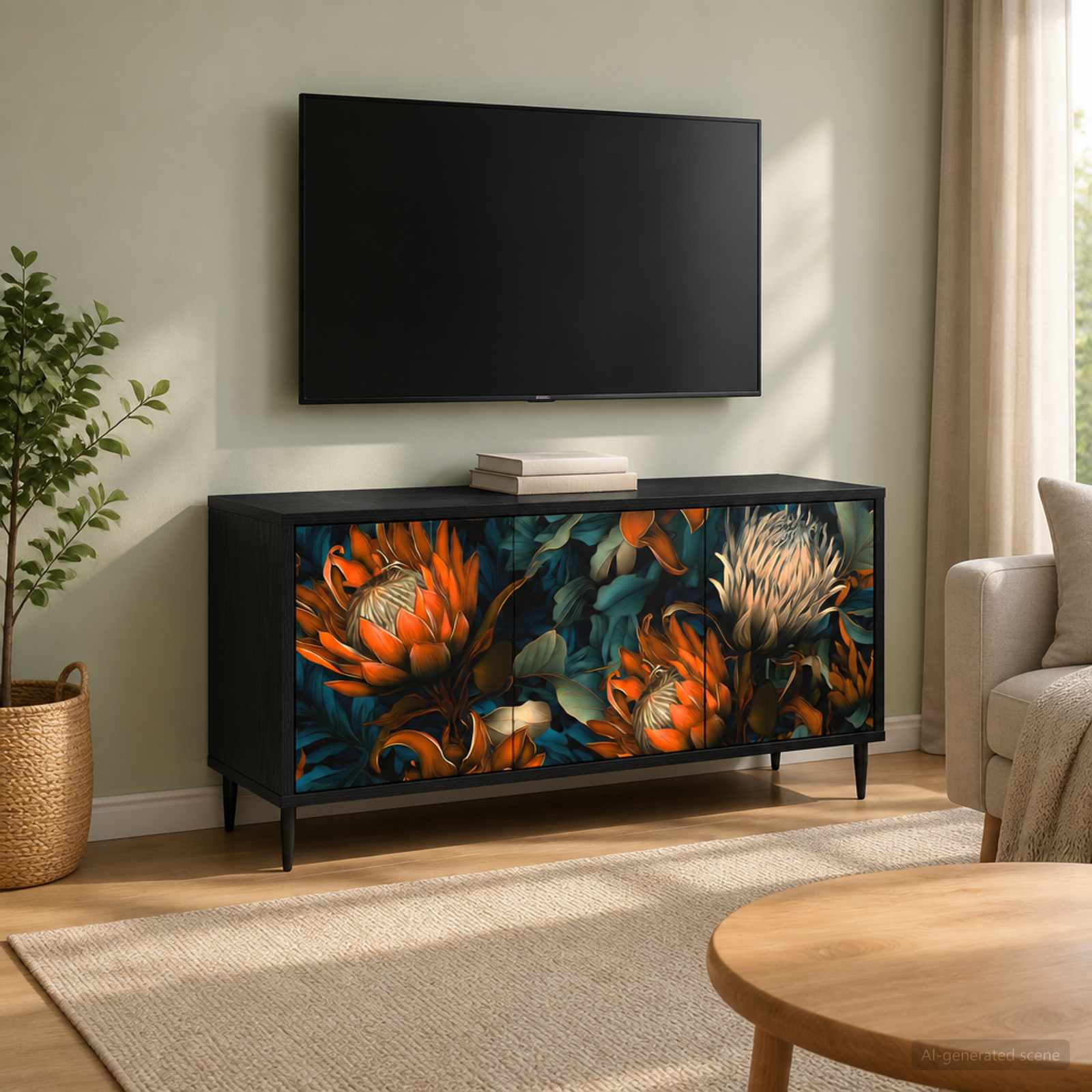 TV-Schrank LOCHEM 102 x 33 x 51 cm Schwarz Eichen-Optik