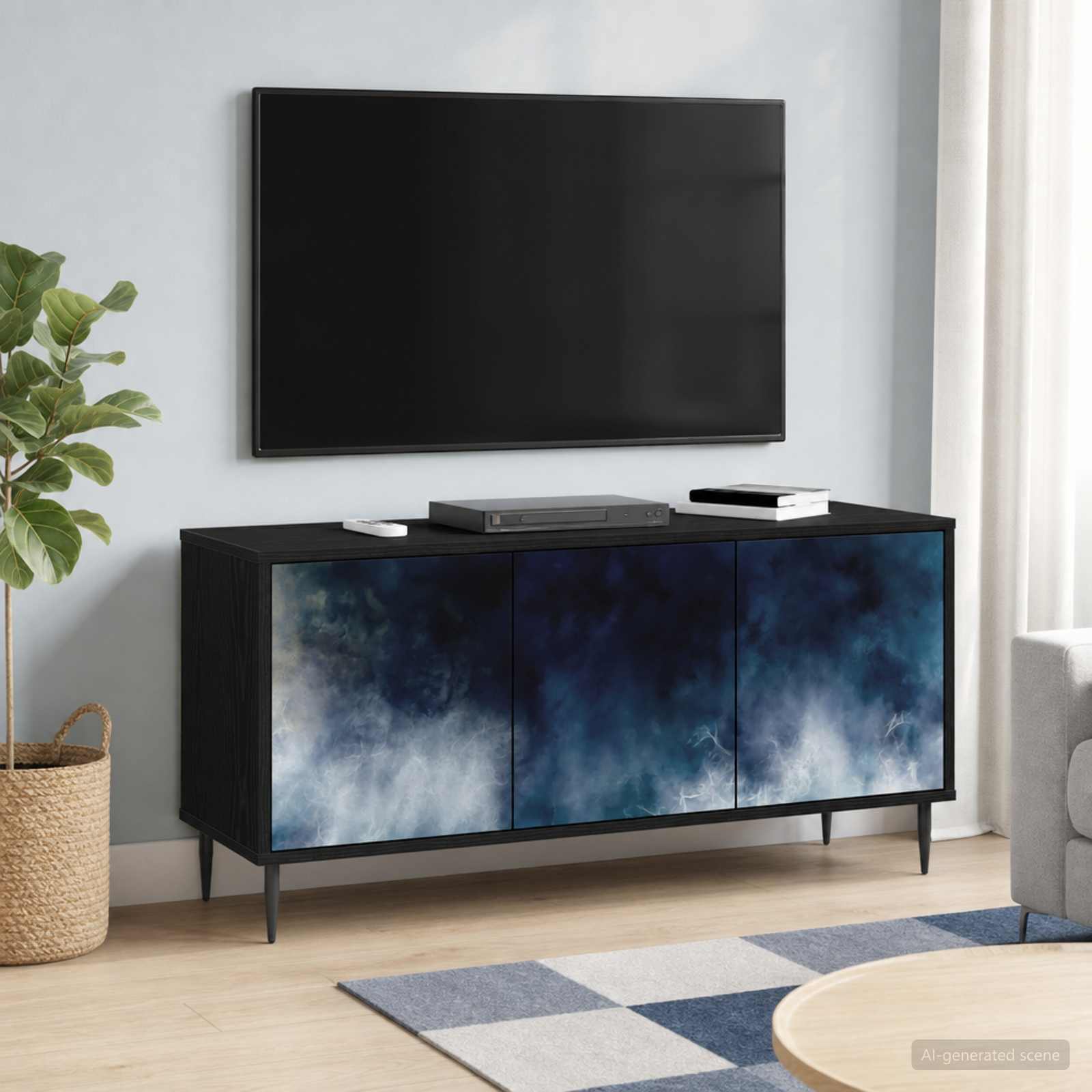 TV-Schrank RAALTE 102 x 33 x 51 cm Schwarz Eichen-Optik