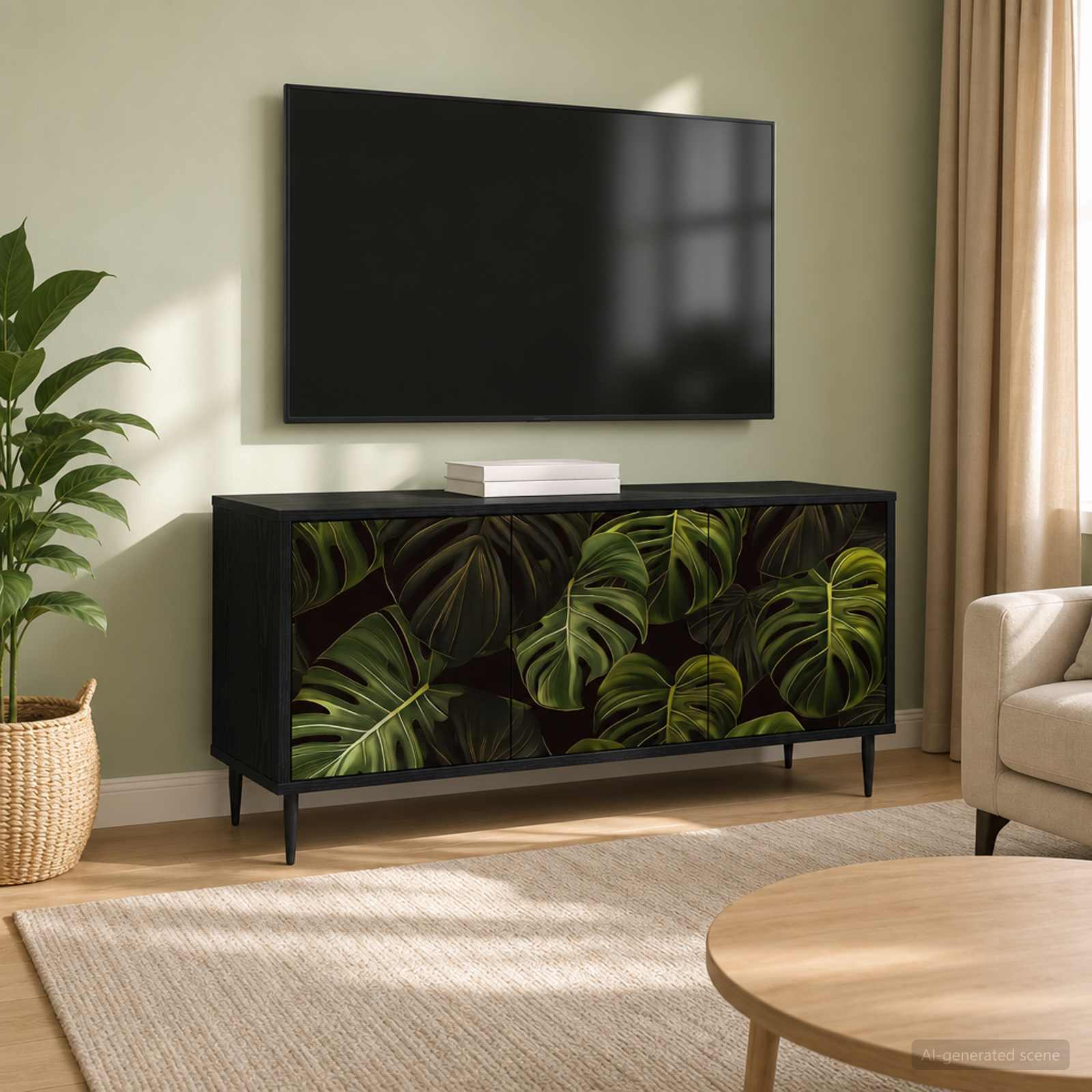 TV-Schrank ELBURG 102 x 33 x 51 cm Schwarz Eichen-Optik