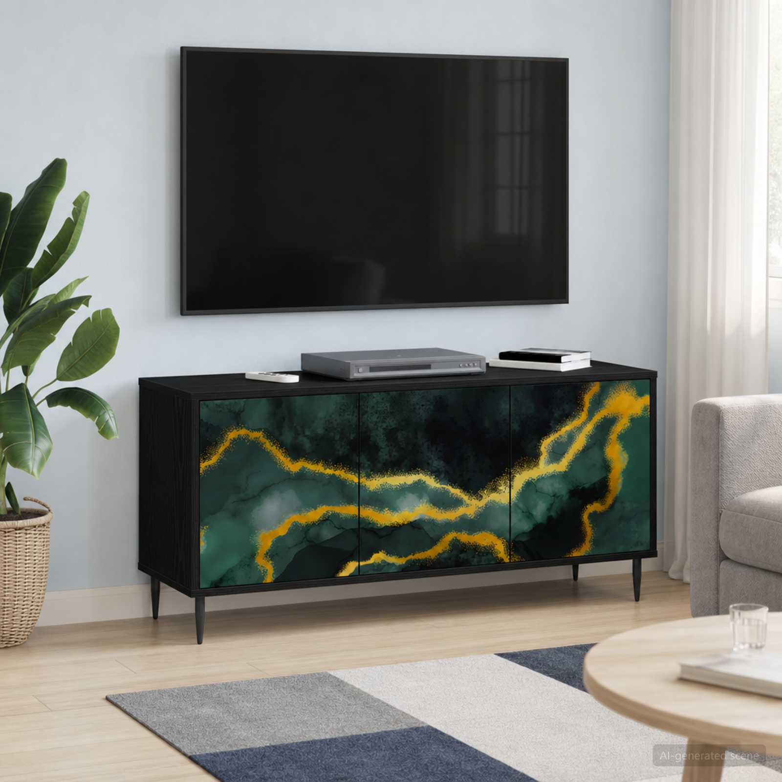 TV-Schrank WIJHE 102 x 33 x 51 cm Schwarz Eichen-Optik