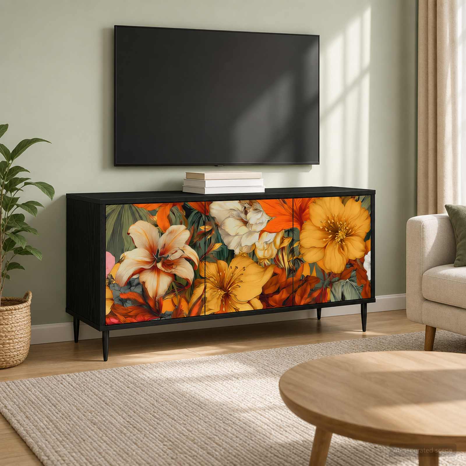 TV-Schrank GENNEP 102 x 33 x 51 cm Schwarz Eichen-Optik