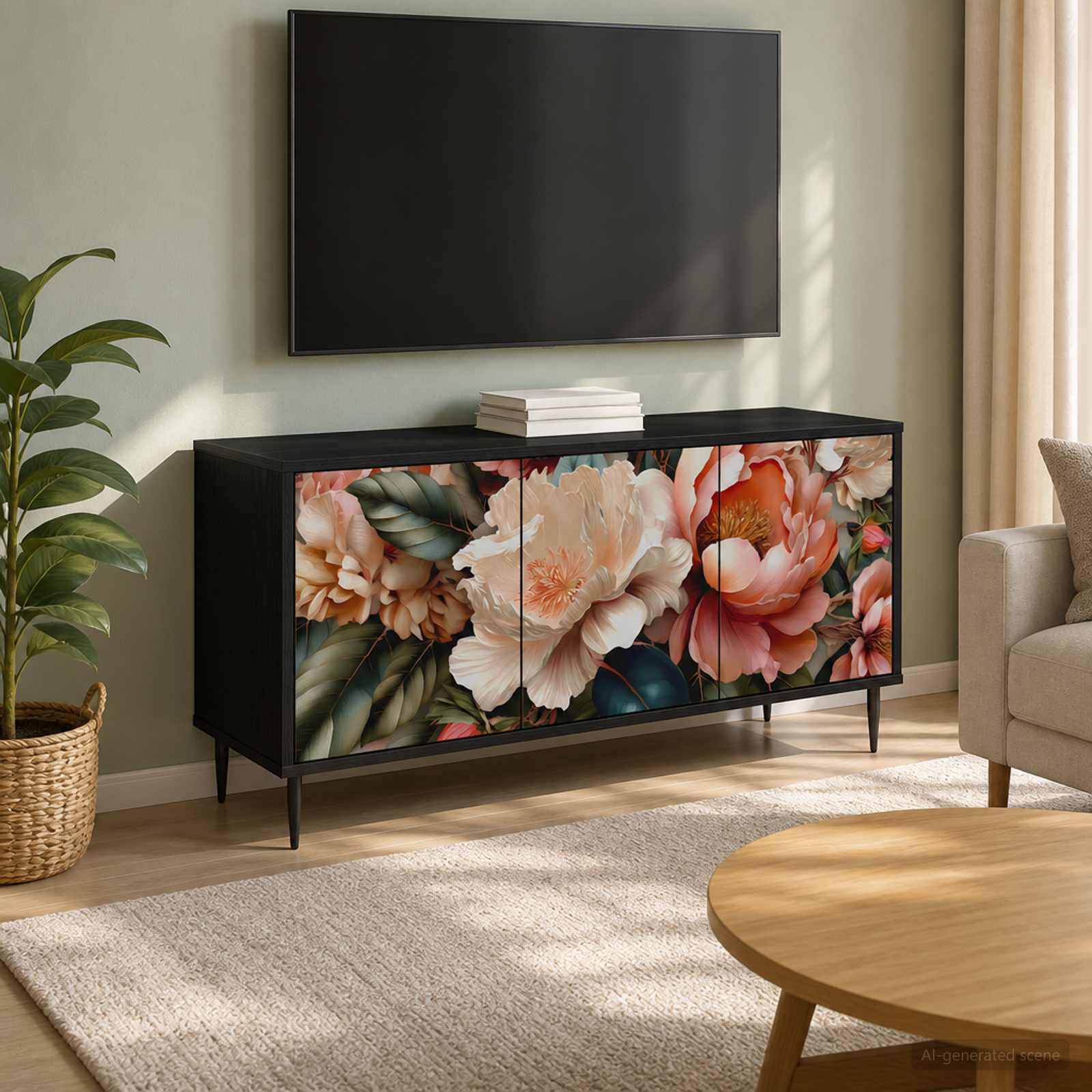 TV-Schrank BORNE 102 x 33 x 51 cm Schwarz Eichen-Optik