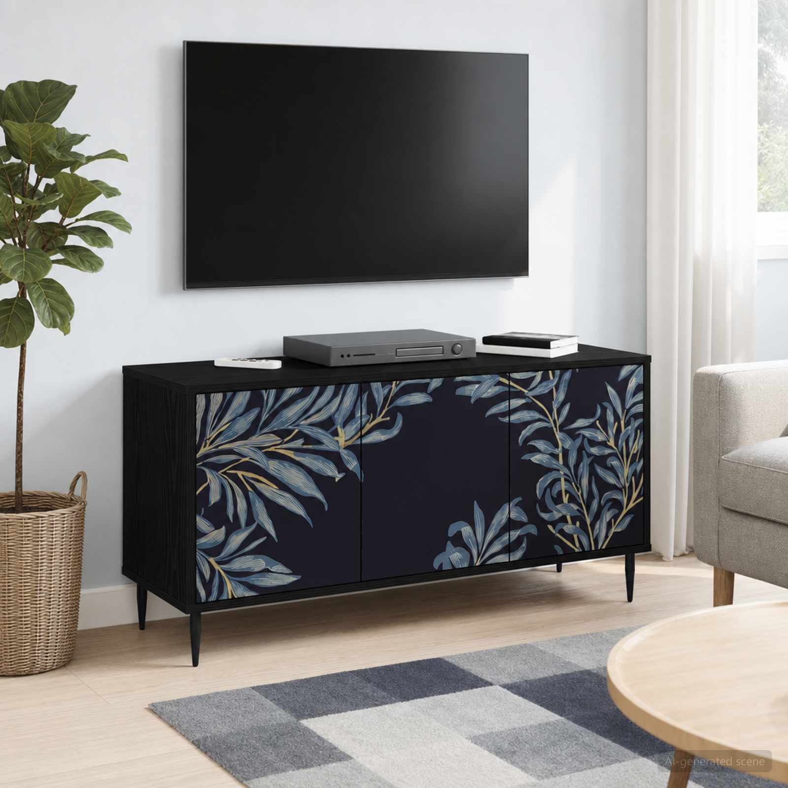 TV-Schrank DOKKUM 102 x 33 x 51 cm Schwarz Eichen-Optik